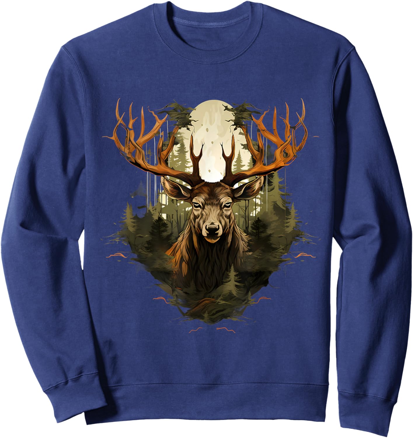 Deer Wildlife Nature Motif Animal Lovers Landscape Forest Sweatshirt - Sweatshirt | Navy