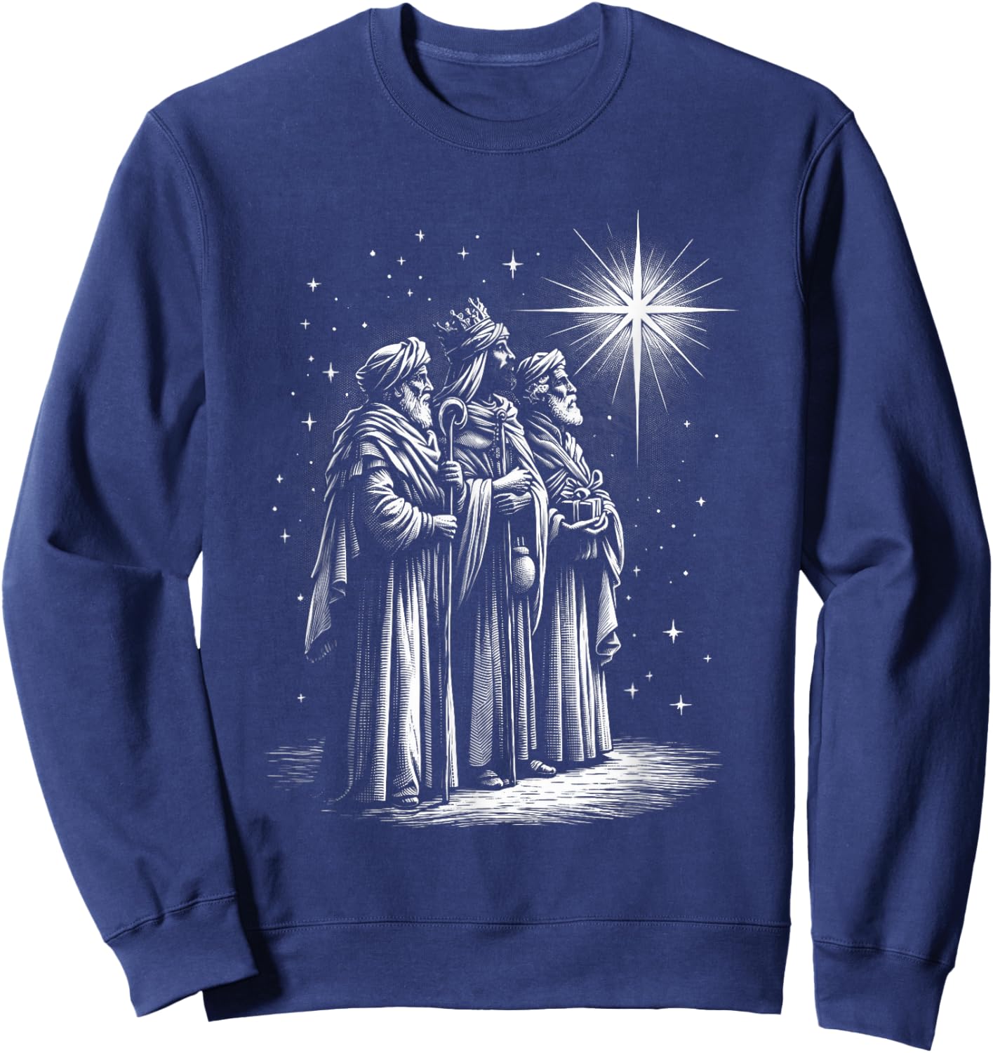 Timeless Epoch Artwork Collection Vintage Magi Journey - Three Wise Men - Religious Christmas Sweatshirt - Sweatshirt | Navy