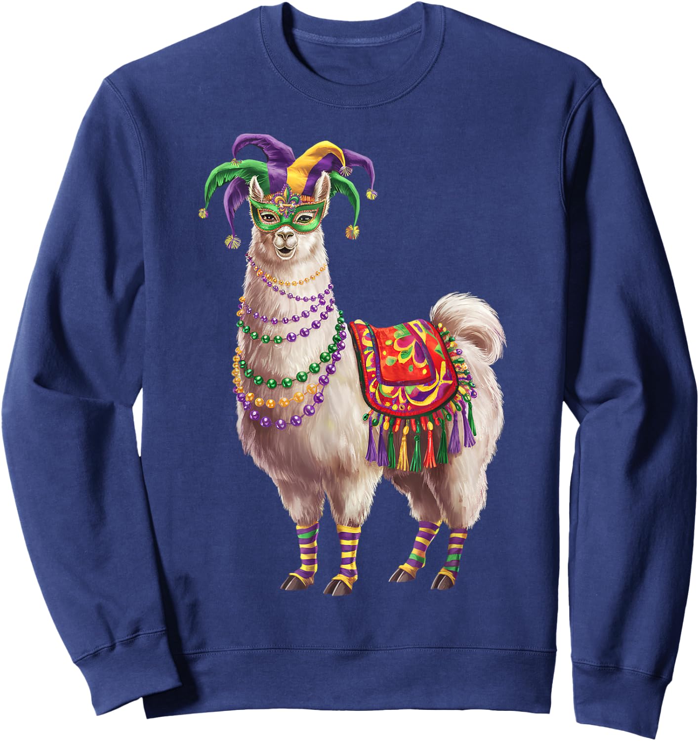 Mardi Gras Funny Llama No Probllama New Orleans Louisiana Sweatshirt - Sweatshirt | Navy