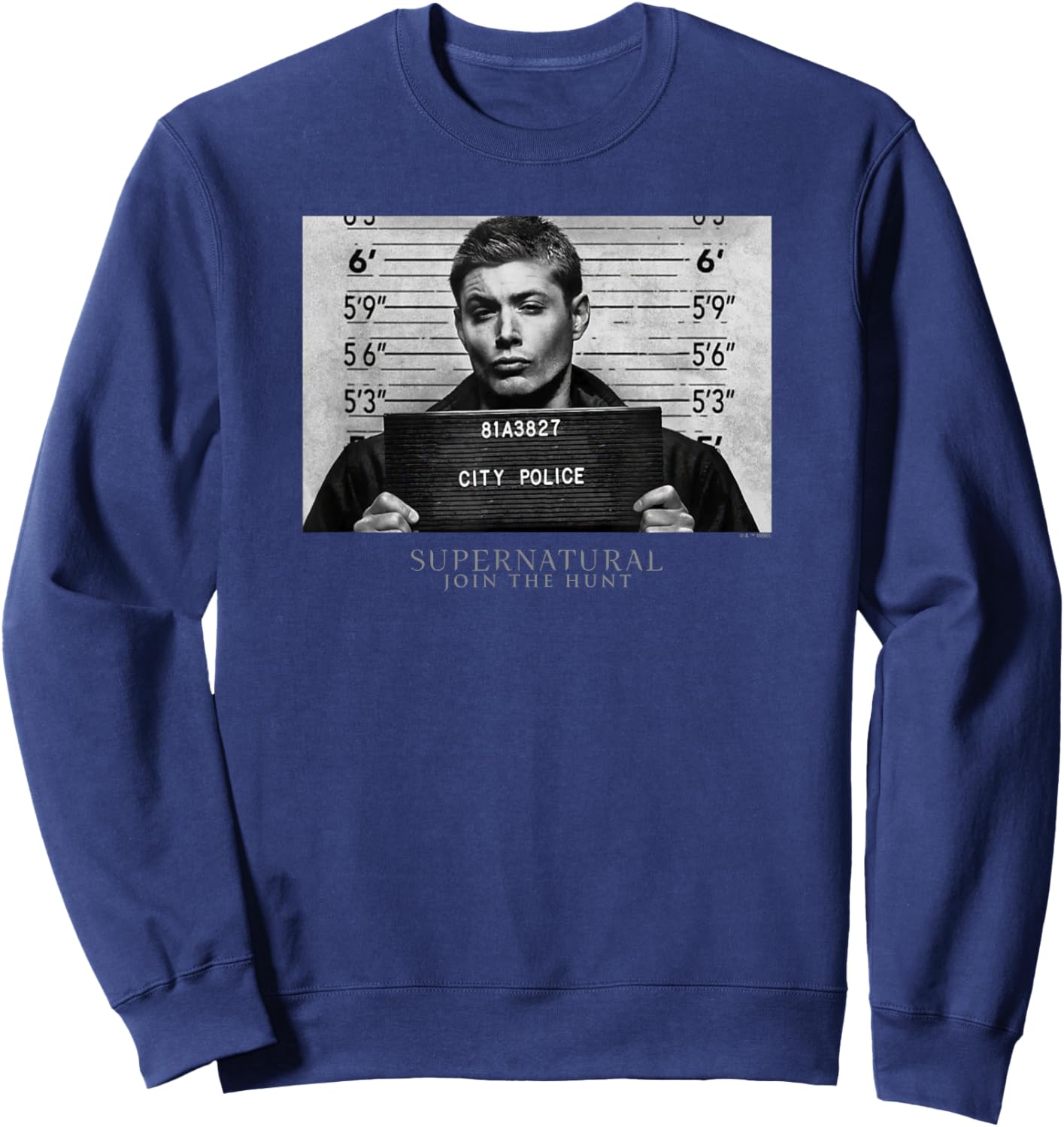 Supernatural Dean Winchester City Police Mugshot Portrait Sweatshirt - Sweatshirt | Navy
