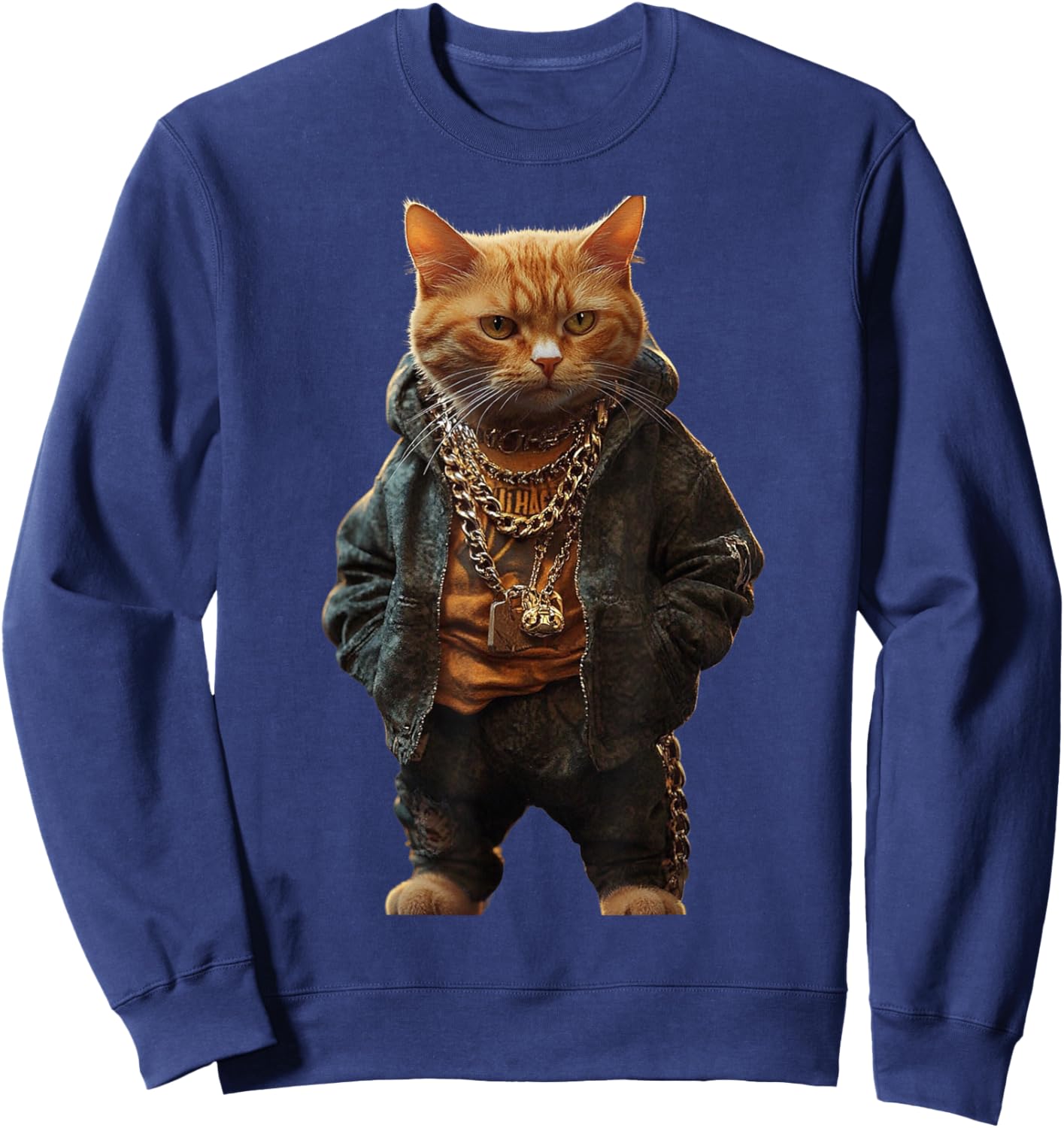 Thug Gangster Life Cat For Hip Hop Fans Meme and Cat lovers Women Girls Kids Sweatshirt - Sweatshirt | Navy
