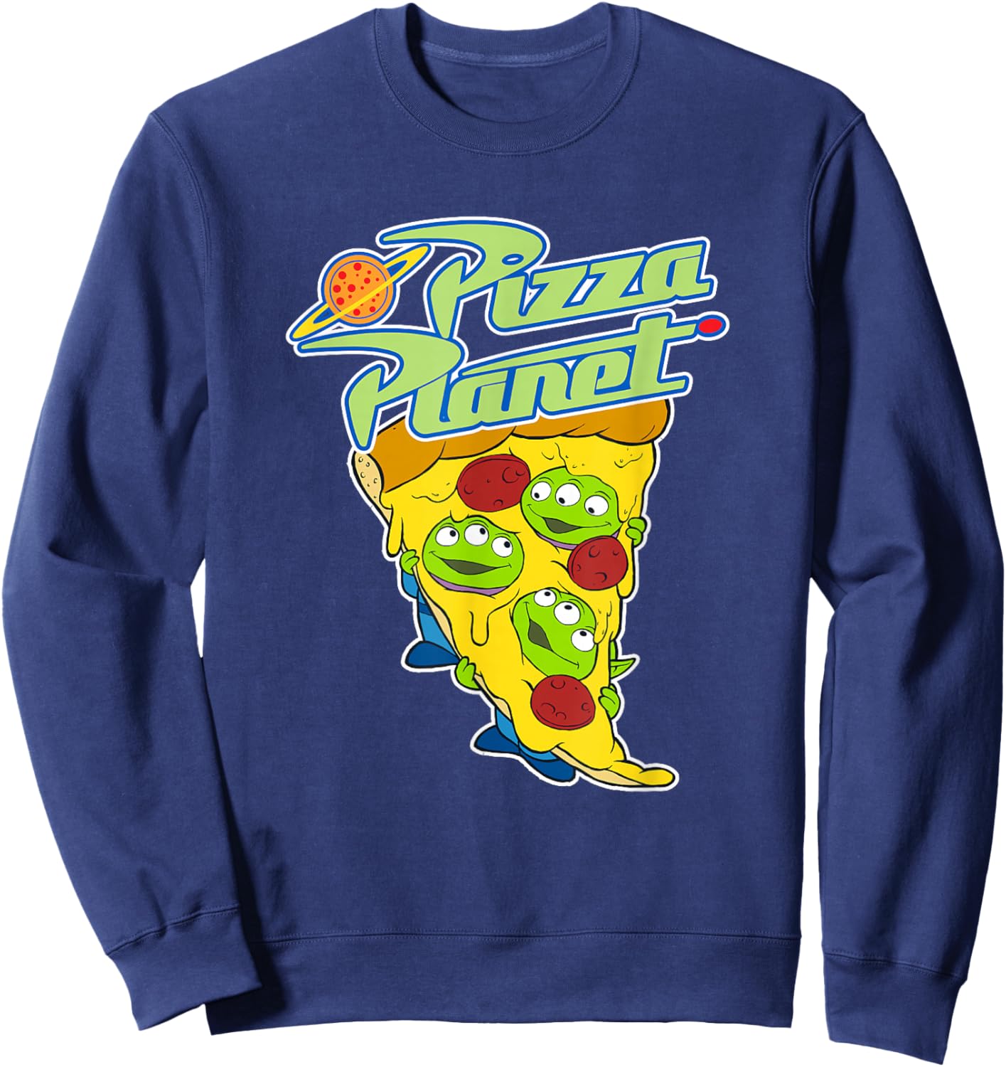 Disney Pixar Toy Story Pizza Planet Triple Slice Cute Aliens Sweatshirt - Sweatshirt | Navy
