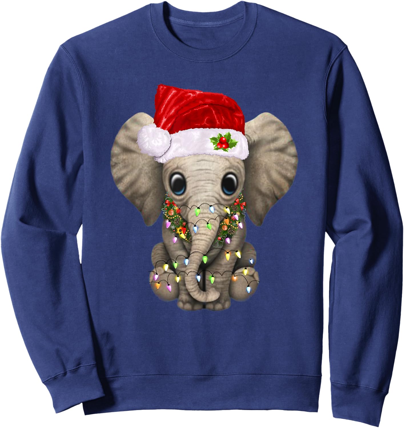 Cute Elephant Christmas Light Funny Elephant Lover Xmas Gift Sweatshirt - Sweatshirt | Navy