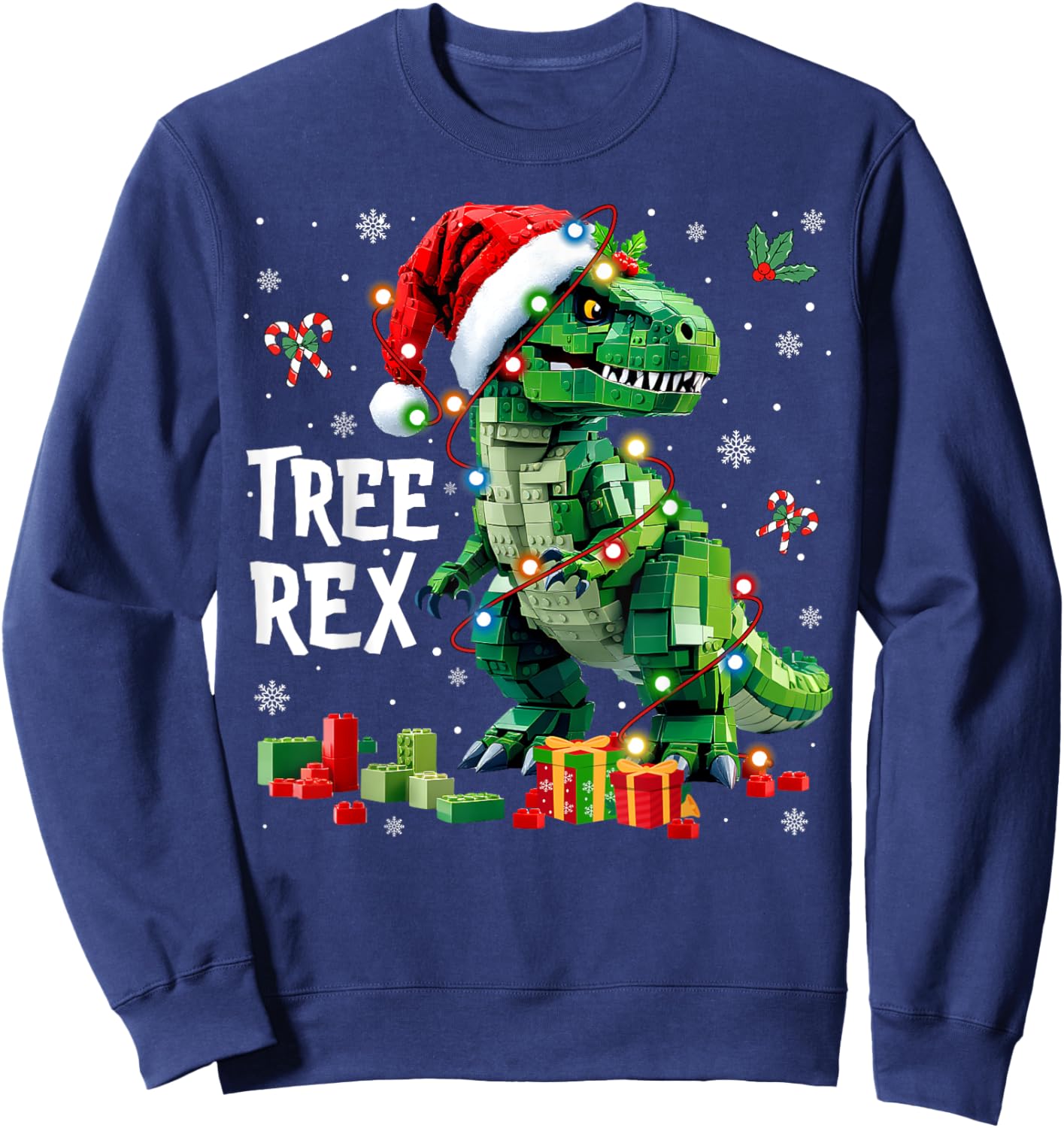 Christmas Builder Block Brick Building Dinosaur Boys Sweatshirt - Sweatshirt | Navy