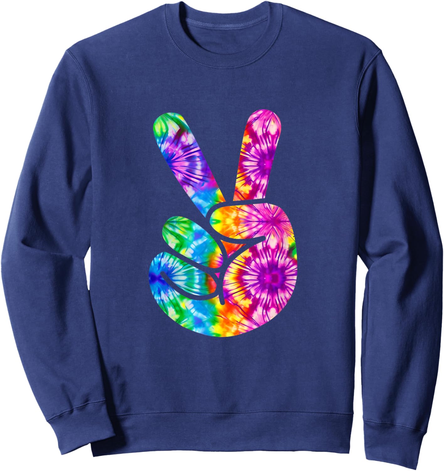 Tie Dye Groovy Peace Sign 70s Hippie Vintage Girls and Women Sweatshirt - Sweatshirt | Navy