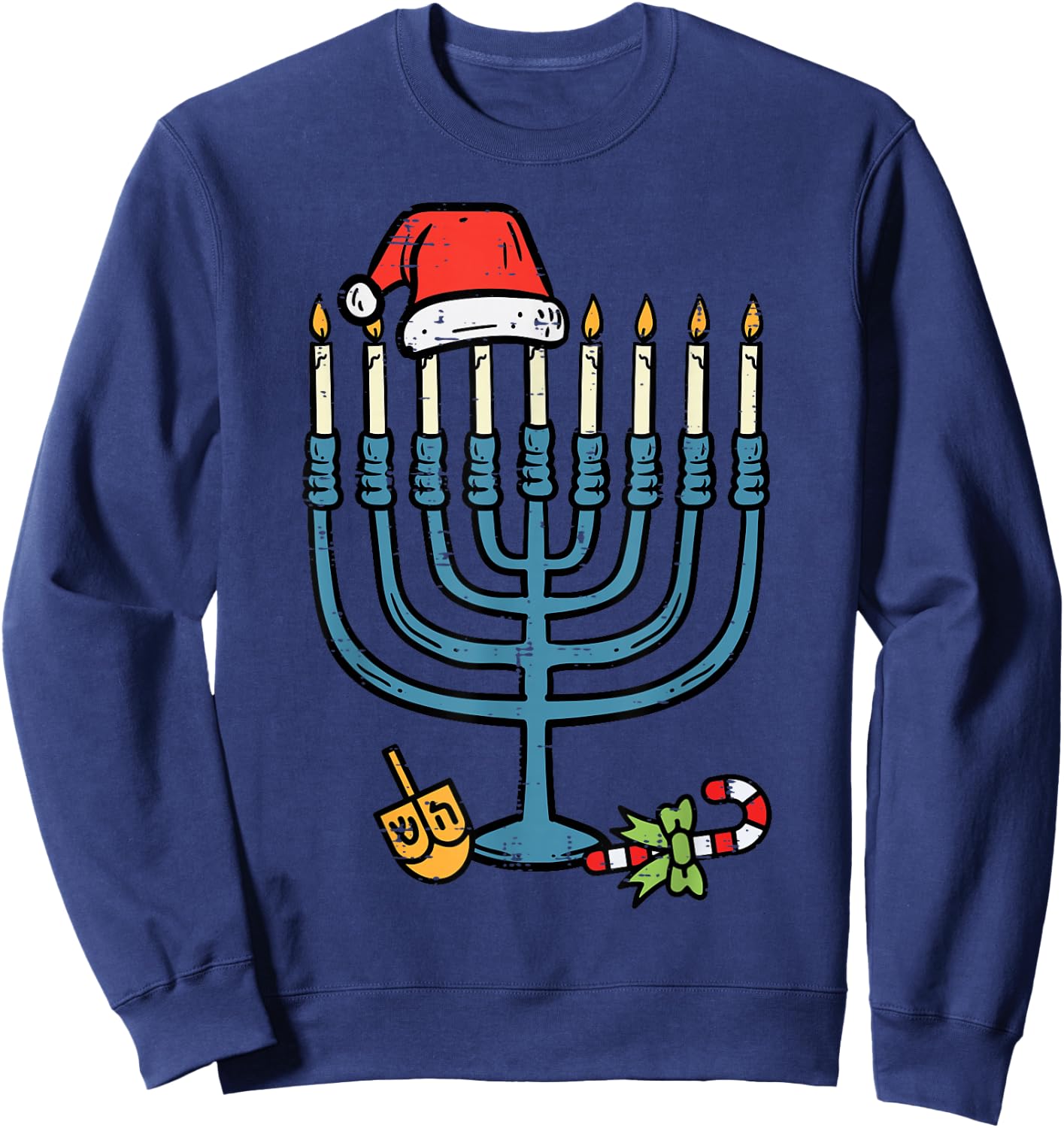Christmas Hat Menorah Jew Hanukkah Chanukah Men Women Kids Sweatshirt - Sweatshirt | Navy