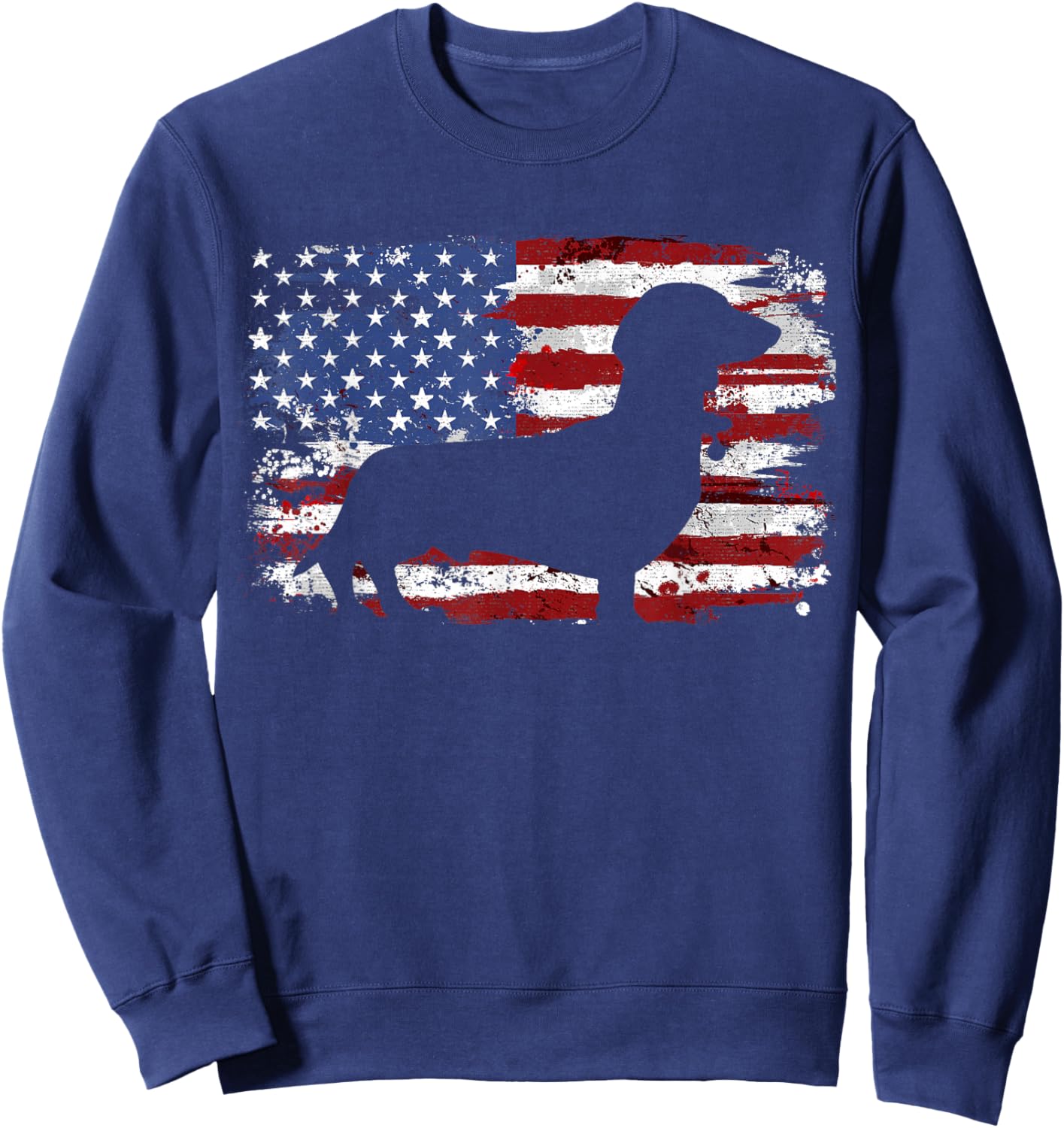 Dachshund Weiner Vintage American Flag Small Sweatshirt - Sweatshirt | Navy