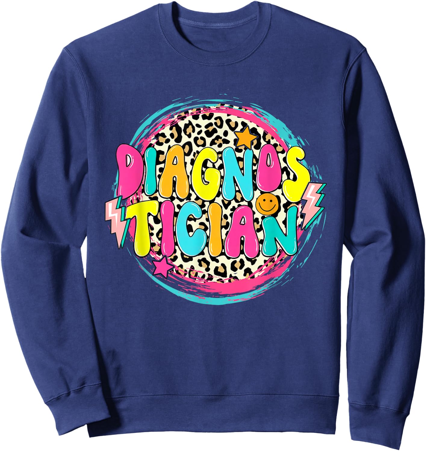 Retro Groovy Educational Diagnostician Leopard Circle Sweatshirt - Sweatshirt | Navy