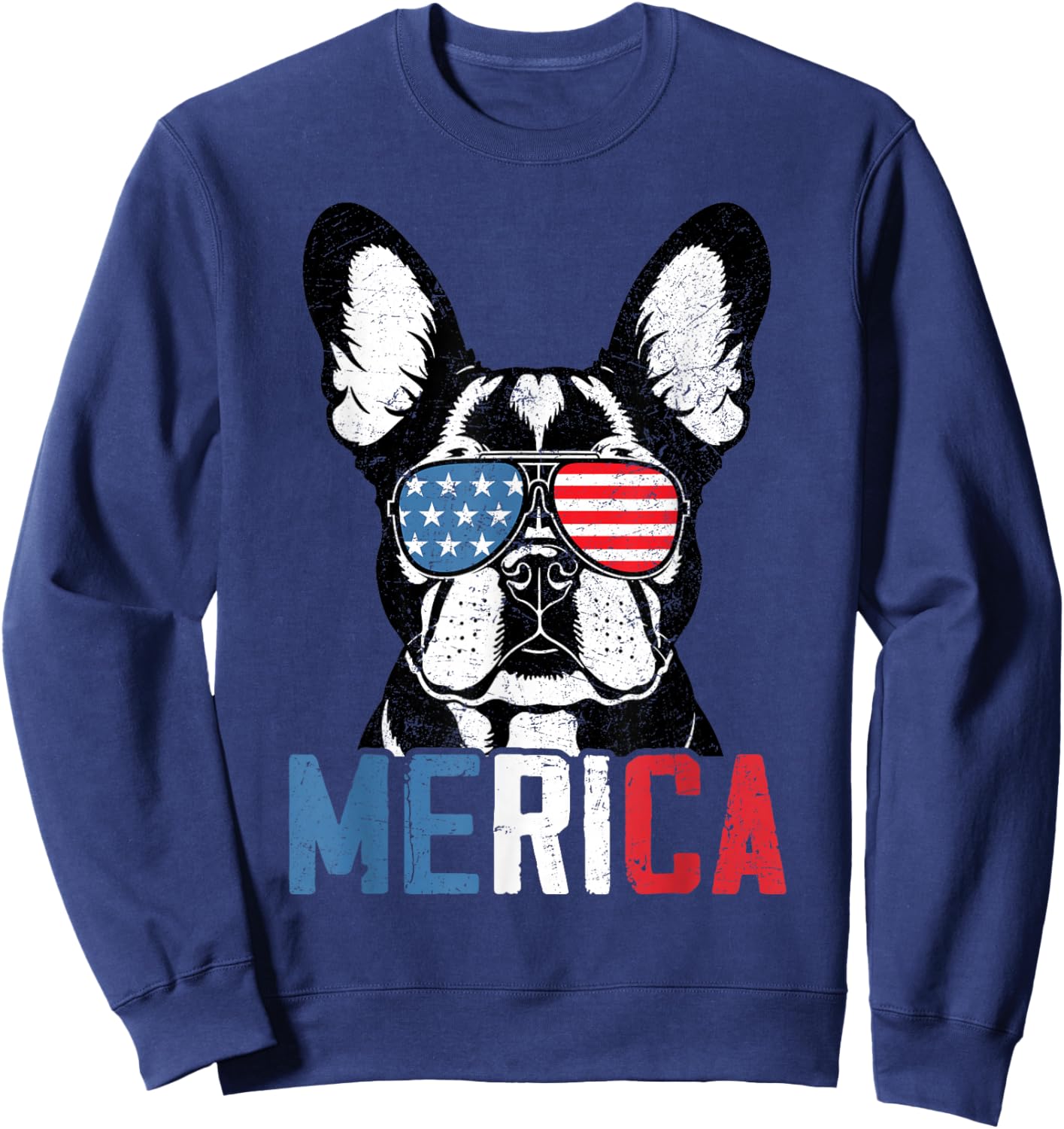 Patriotic French Bulldog Dog Merica 4th Of July Funny Sweatshirt - Sweatshirt | Navy