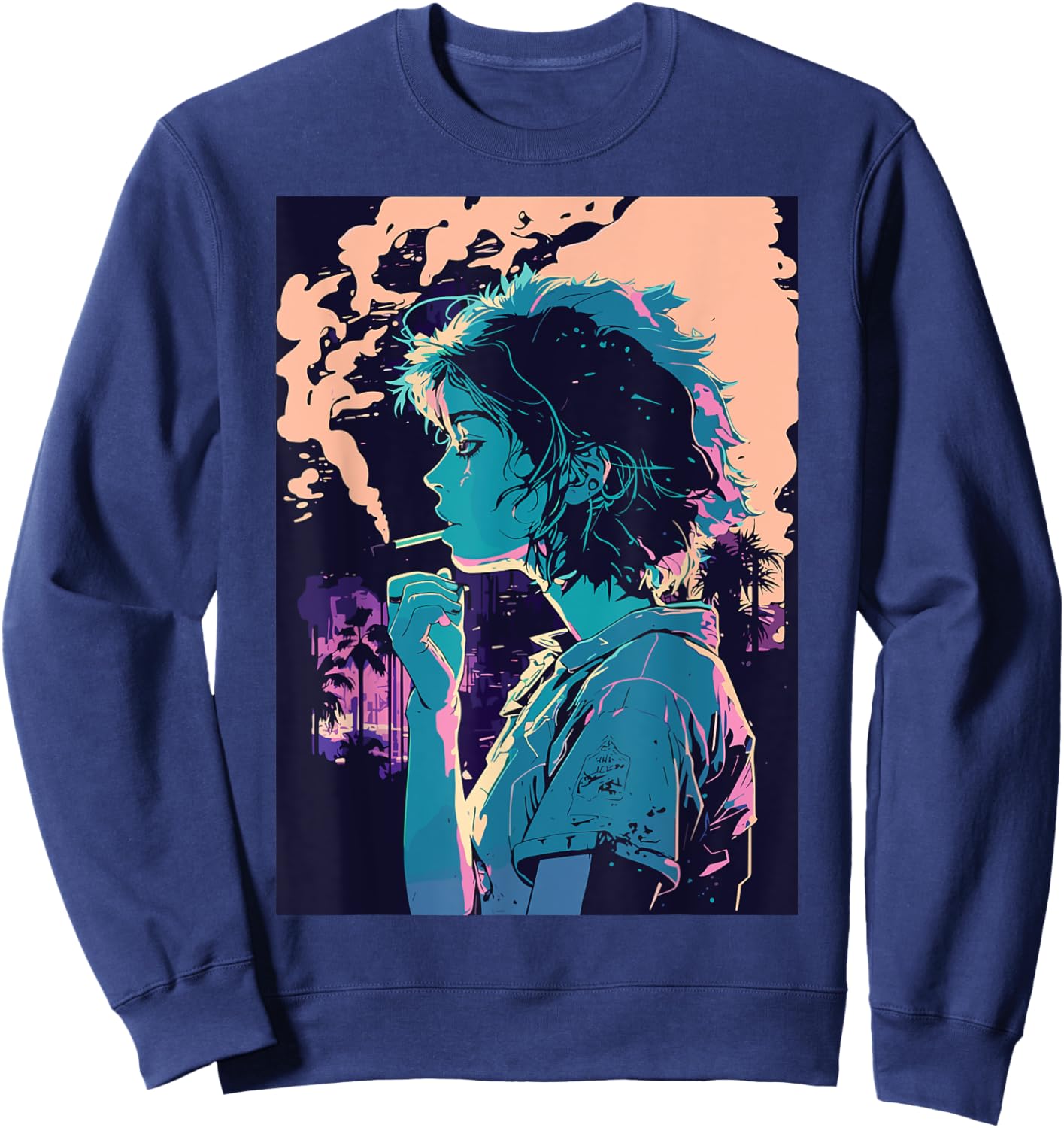 Japanese Vaporwave Sad Anime Girl Indie Aesthetic Otaku Sweatshirt - Sweatshirt | Navy
