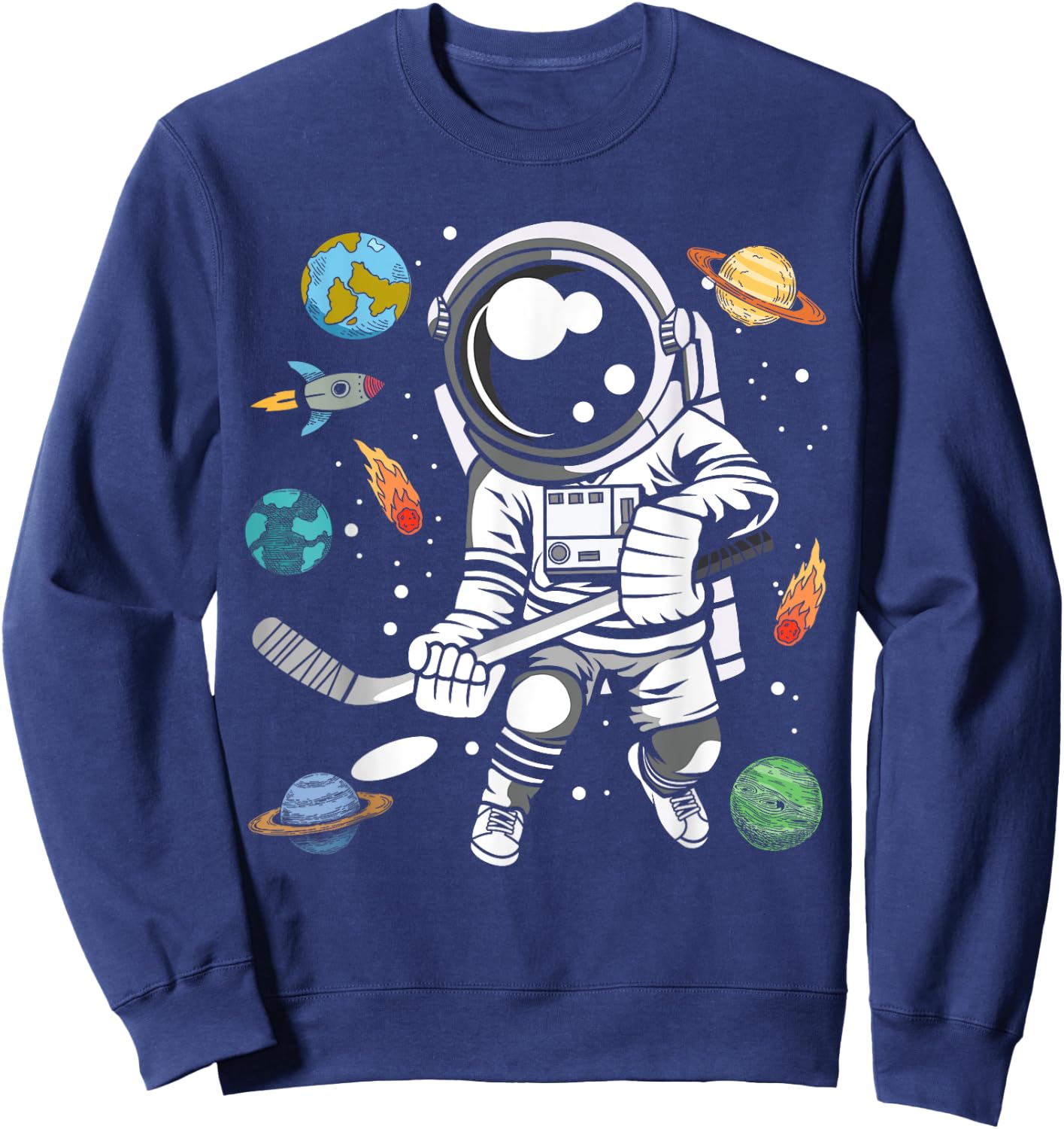 Funny Hockey Player Cosmonaut Outer Space Astronaut Sweatshirt - Sweatshirt | Navy