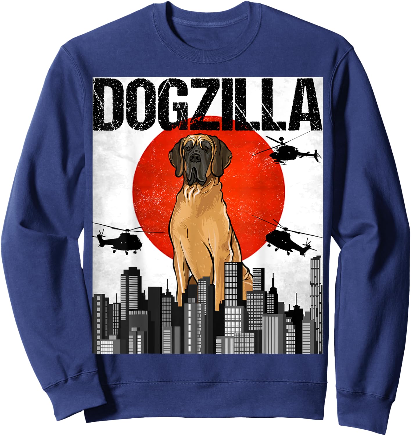 Funny Vintage Japanese Dogzilla Brown Great Dane Sweatshirt - Sweatshirt | Navy