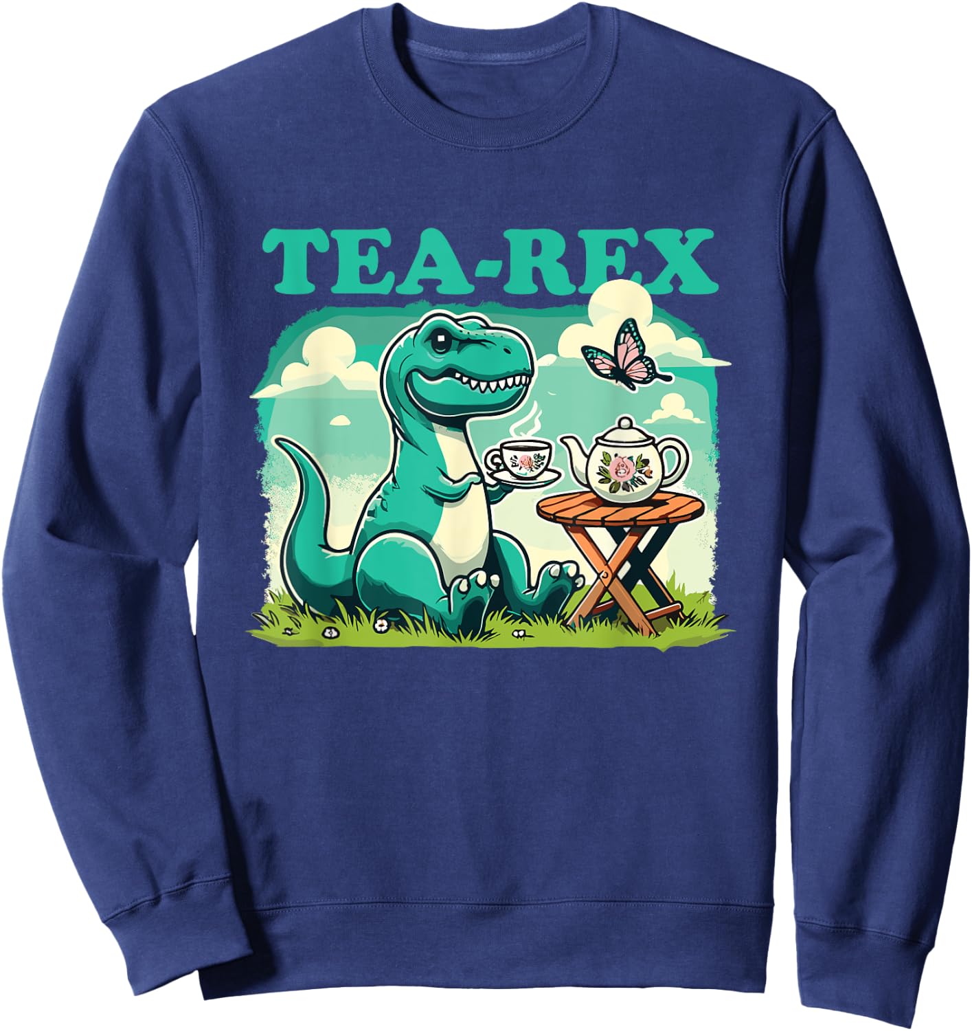 Tea-Rex Funny Dinosaur Tea Lover Sweatshirt - Sweatshirt | Navy