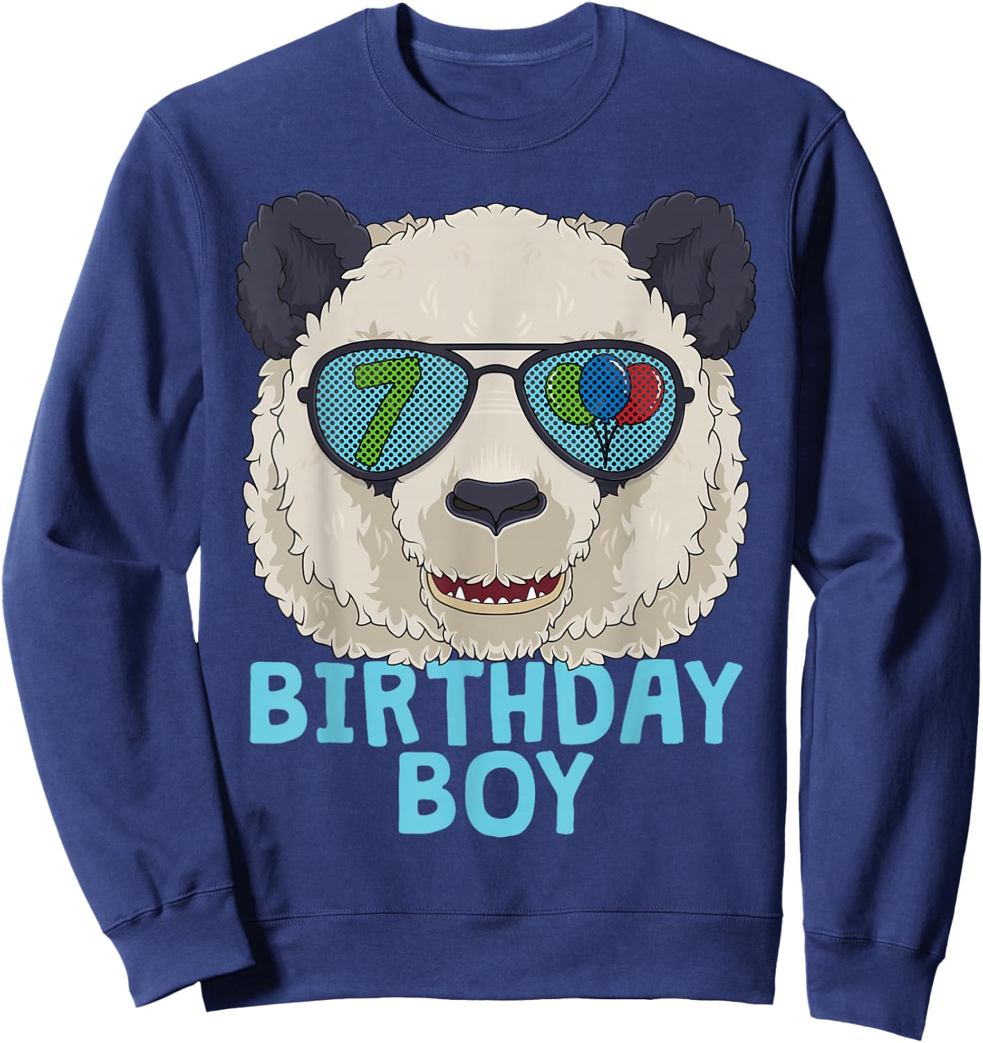 Panda 7th Birthday Boy T Sunglasses 7 Year Old Party Sweatshirt - Sweatshirt | Navy