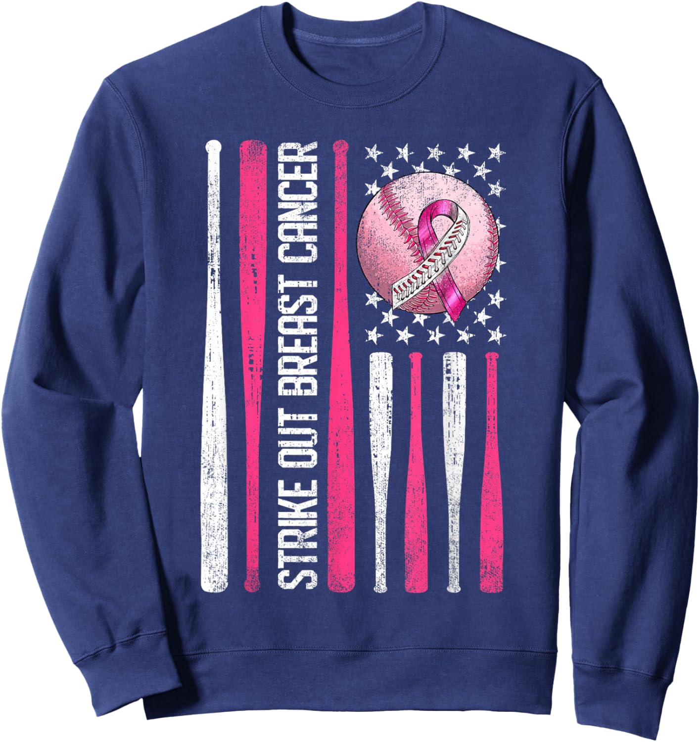 Strike Out Breast Cancer Baseball Fight Awareness Men Women Sweatshirt - Sweatshirt | Navy