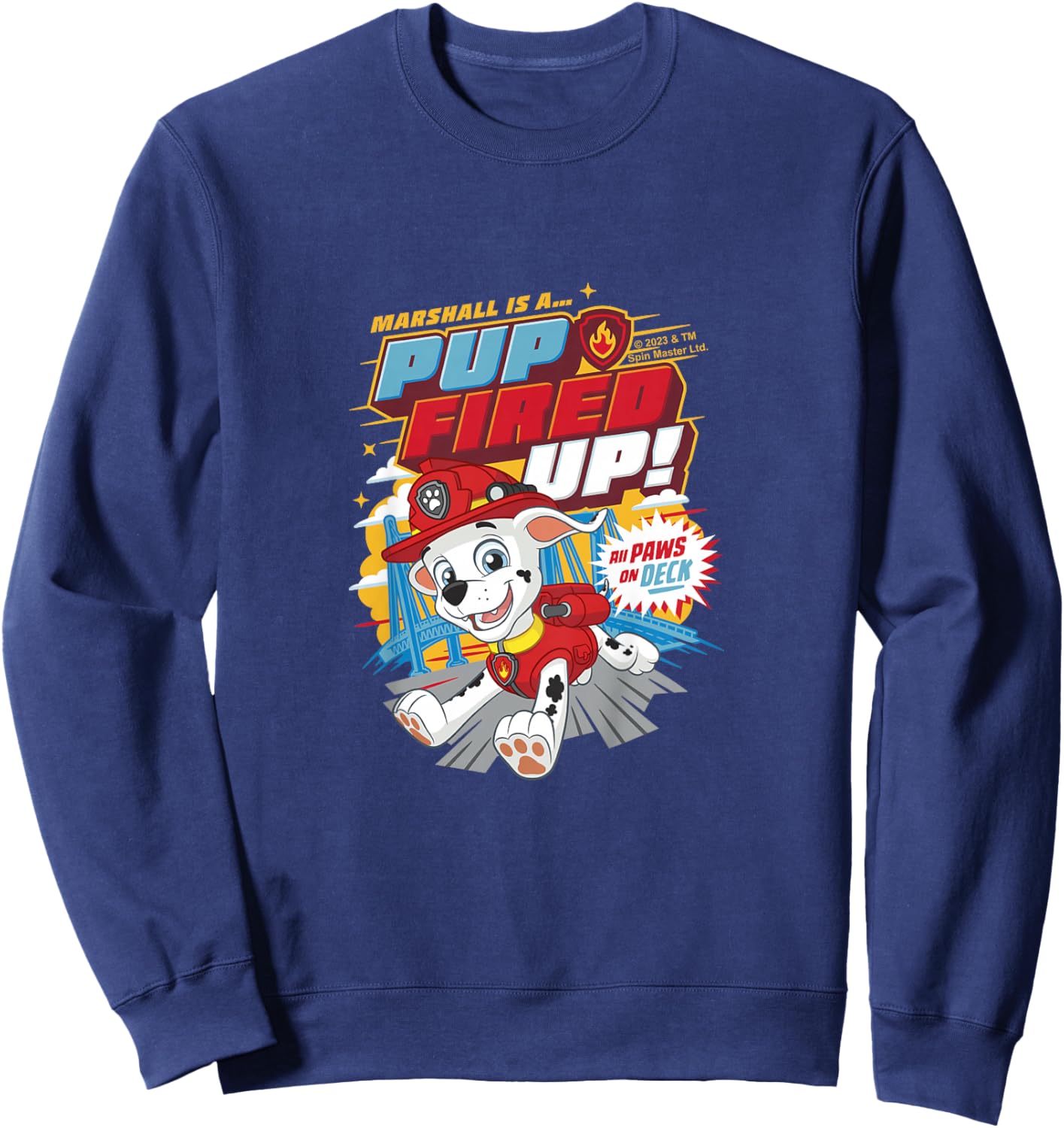 Kids PAW Patrol Marshall Is A Pup Fired Up All Paws On Deck Sweatshirt - Sweatshirt | Navy