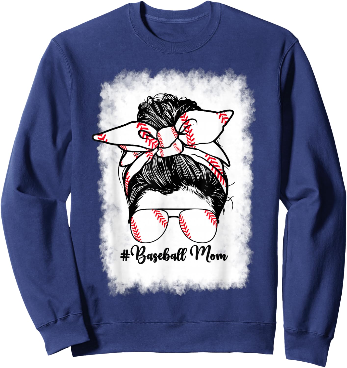 Baseball Mom Mama Messy Bun Baseball Player Son Sweatshirt - Sweatshirt | Navy