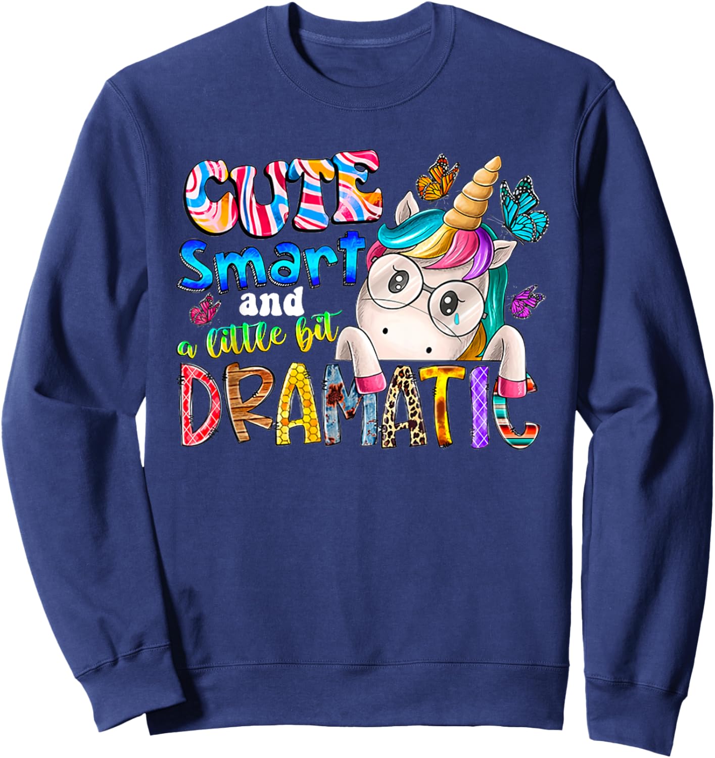 Cute smart and a little bit dramatic Funny Unicorn Kid Girls Sweatshirt - Sweatshirt | Navy