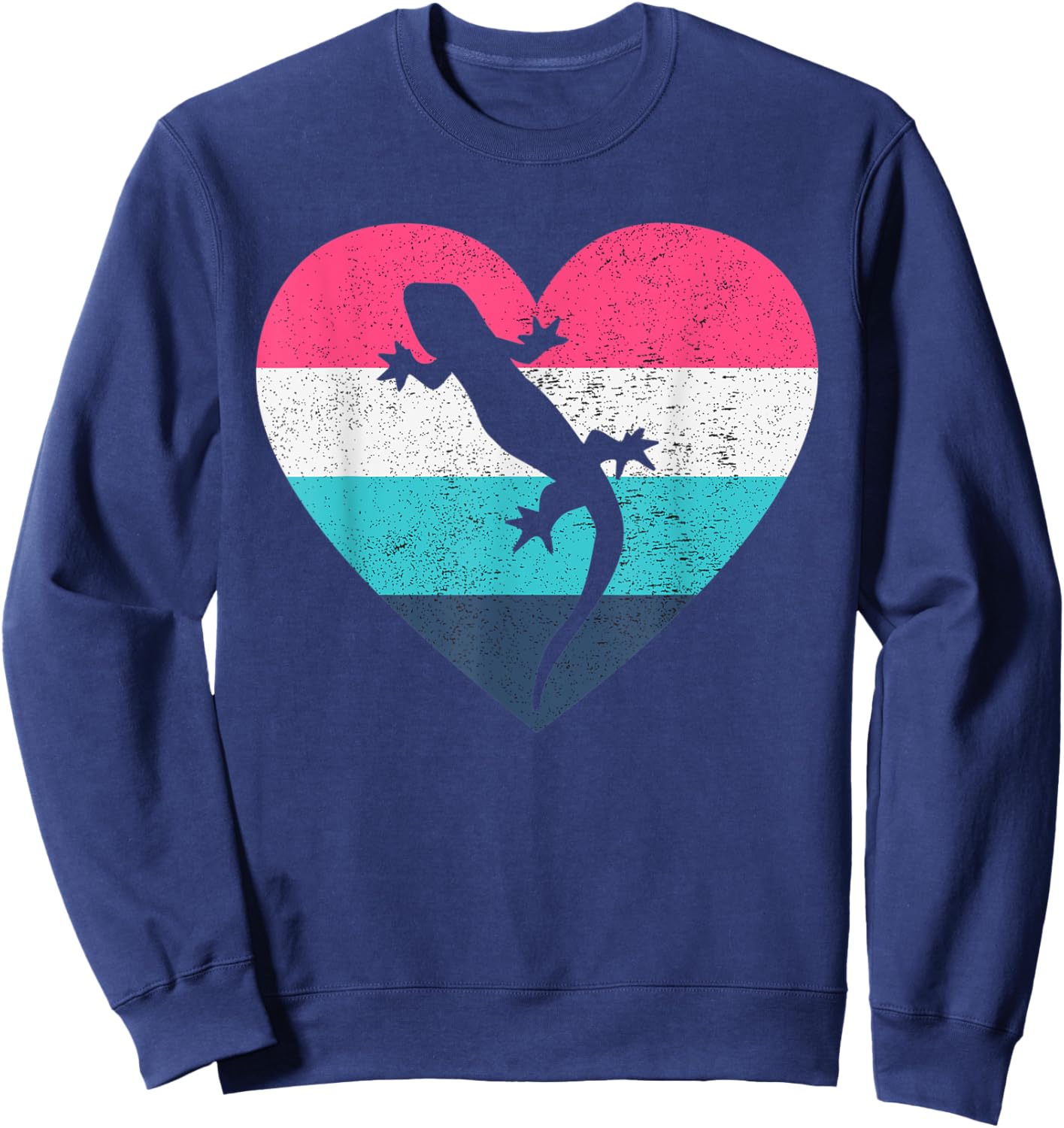 I love Gecko Reptile Heart Vintage Retro Distressed Print Sweatshirt - Sweatshirt | Navy
