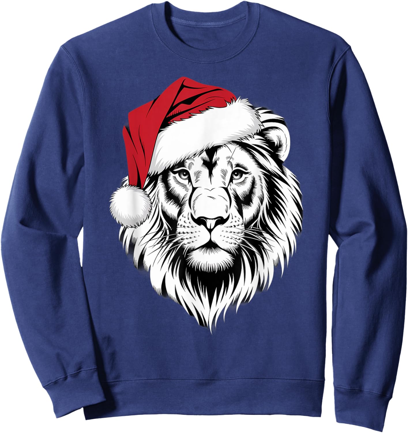 Joyful Lion Santa on Lion Christmas Sweatshirt - Sweatshirt | Navy