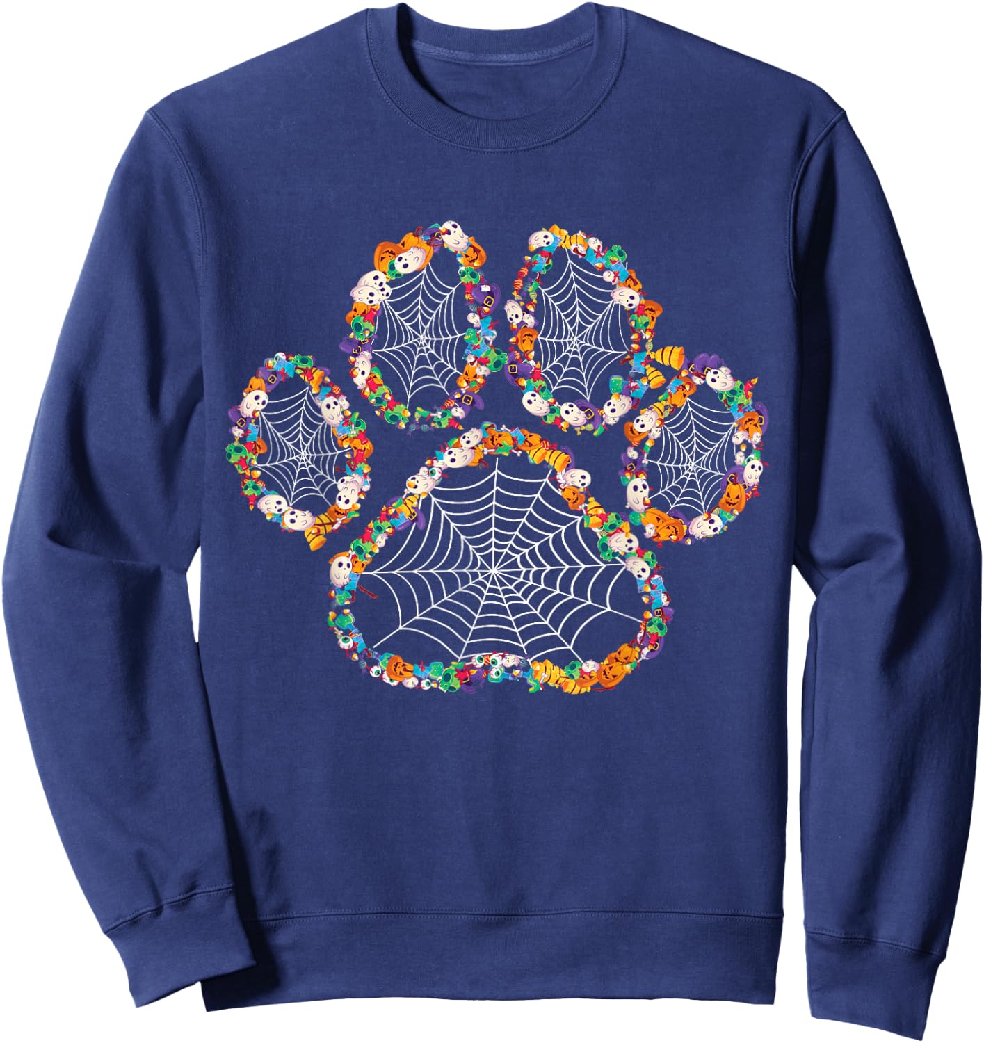 Paw Print Halloween Dog Candy Pumpkin Ghost Gift Women Girls Sweatshirt - Sweatshirt | Navy