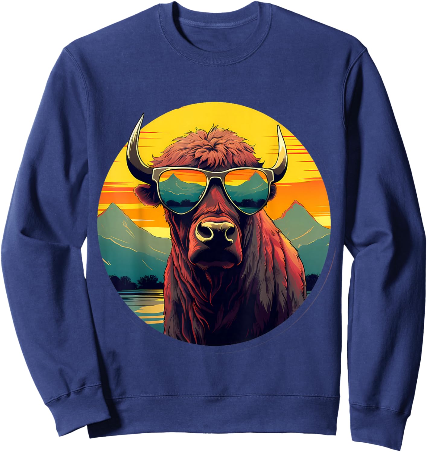 Buffalo Sunglasses Colorful Portrait Animal Art Safari Bison Sweatshirt - Sweatshirt | Navy