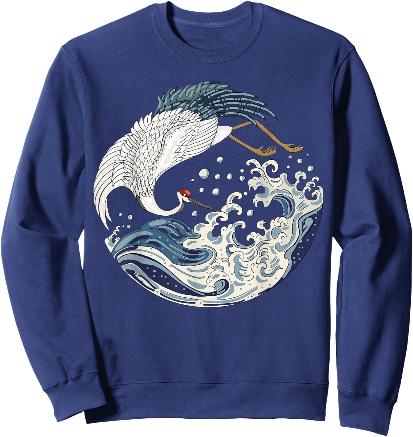 Japanese Vintage Art The Great Wave Sea Crane Bird Sweatshirt - Sweatshirt | Navy