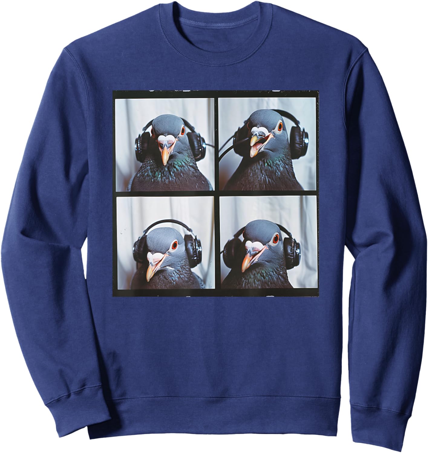 Pigeon Wearing Headphones Singing Pigeon Fancier Photobooth Sweatshirt - Sweatshirt | Navy
