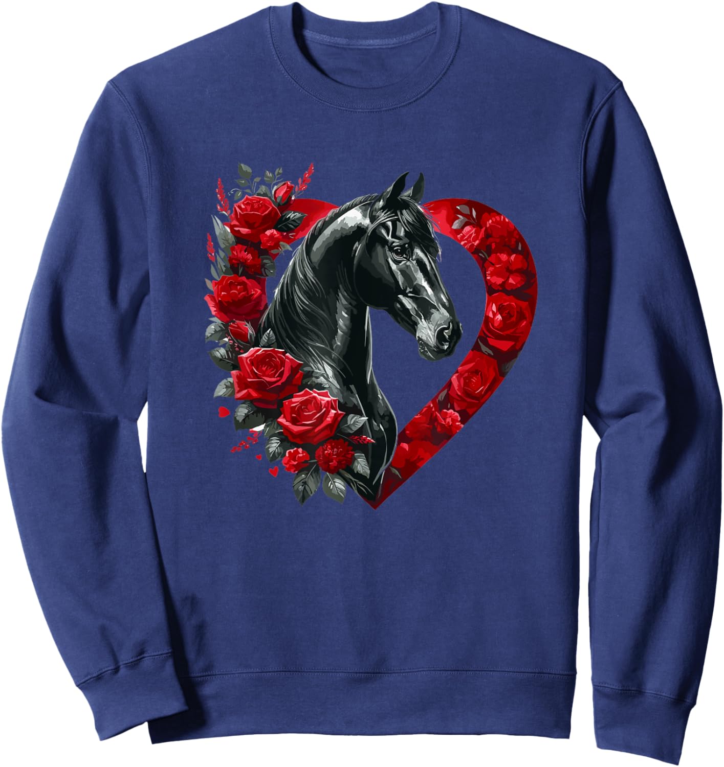 My Horse Is My Valentine A Black Horse with Roses and Hearts Sweatshirt - Sweatshirt | Navy