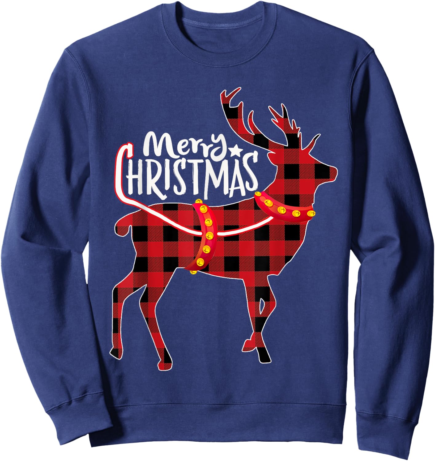 Pajamas Red& Black Plaid Flannel Christmas Reindeer Lovers Sweatshirt - Sweatshirt | Navy