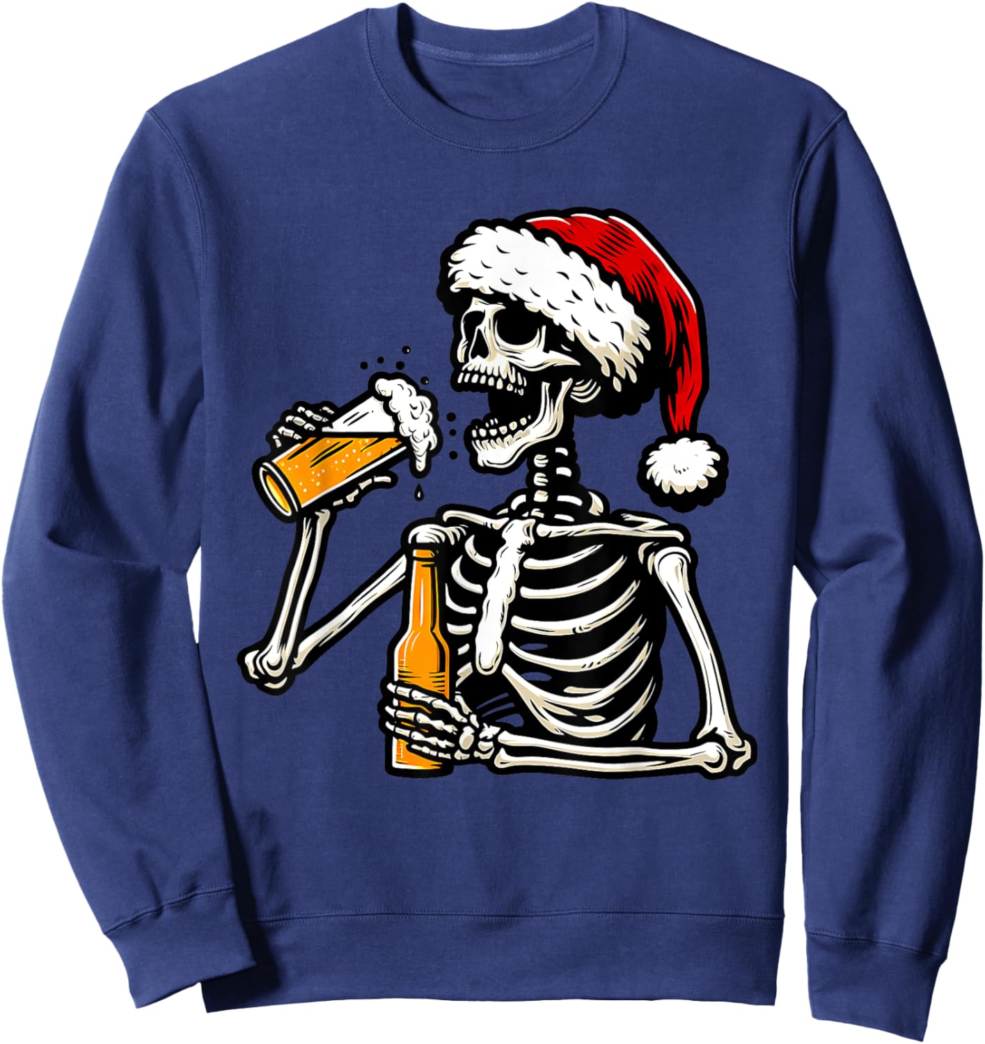 Christmas Santa Skull Skeleton Beer Drinking Drinker Sweatshirt - Sweatshirt | Navy