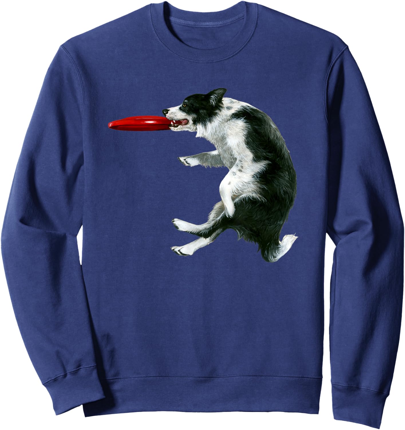 Border Collie Frisbee Graphic Sheepdog Print Sweatshirt - Sweatshirt | Navy