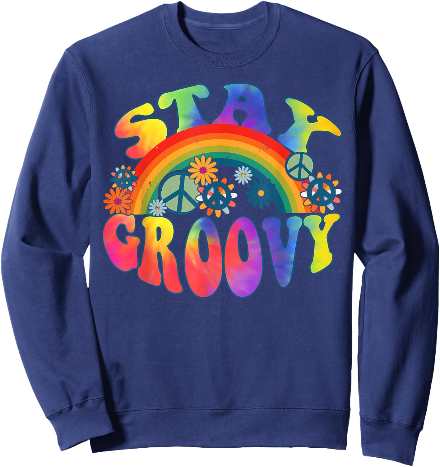 PEACE SIGN LOVE 60s 70s Tie Dye Hippie Halloween Costume Sweatshirt - Sweatshirt | Navy