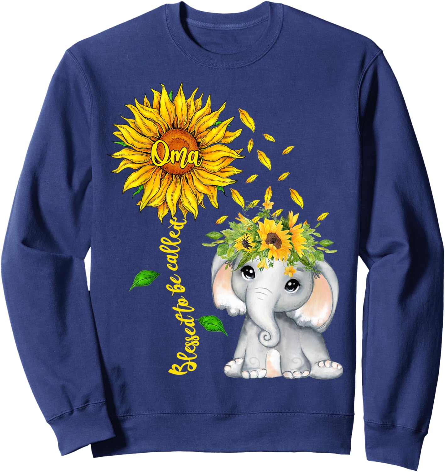 Blessed To Be Called Oma Sunflower Elephant Women Sweatshirt - Sweatshirt | Navy
