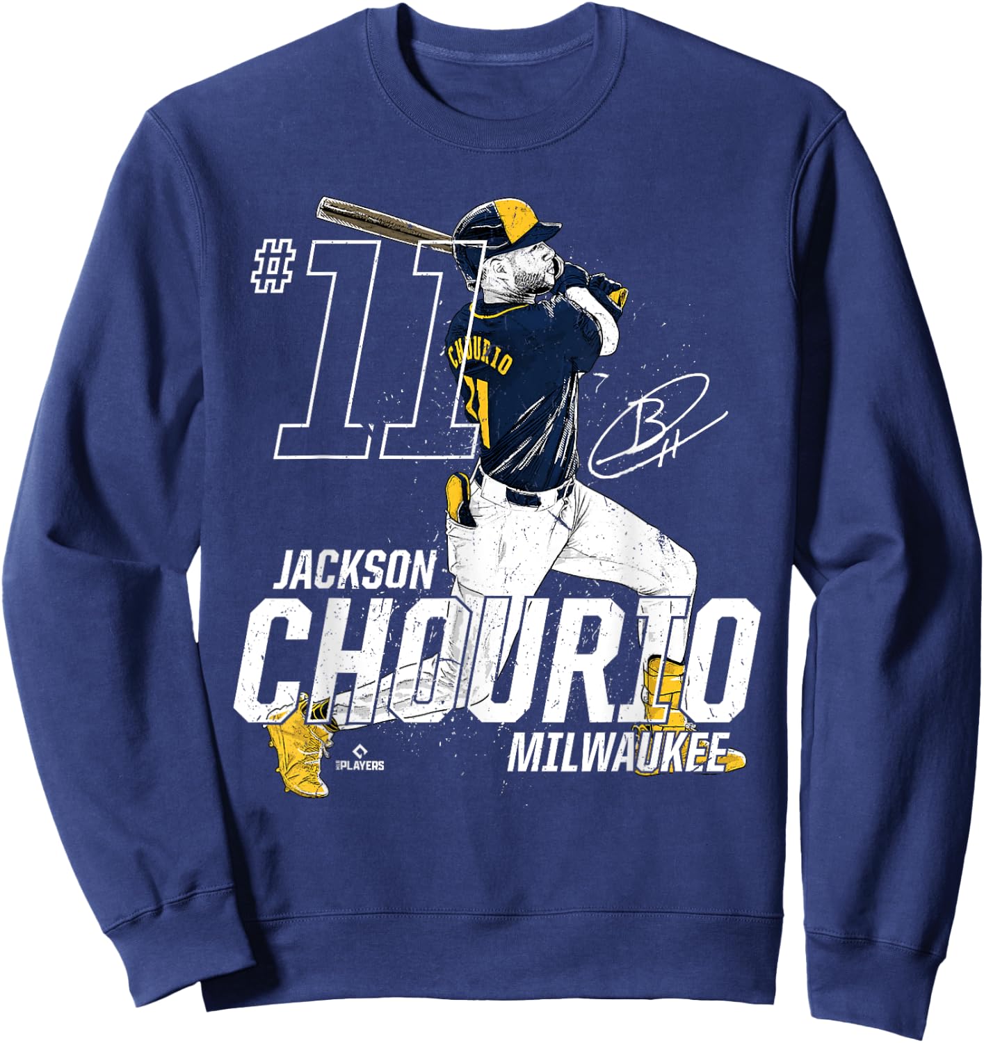 Dynamic Pose Jackson Chourio Milwaukee Baseball MLBPA Sweatshirt - Sweatshirt | Navy