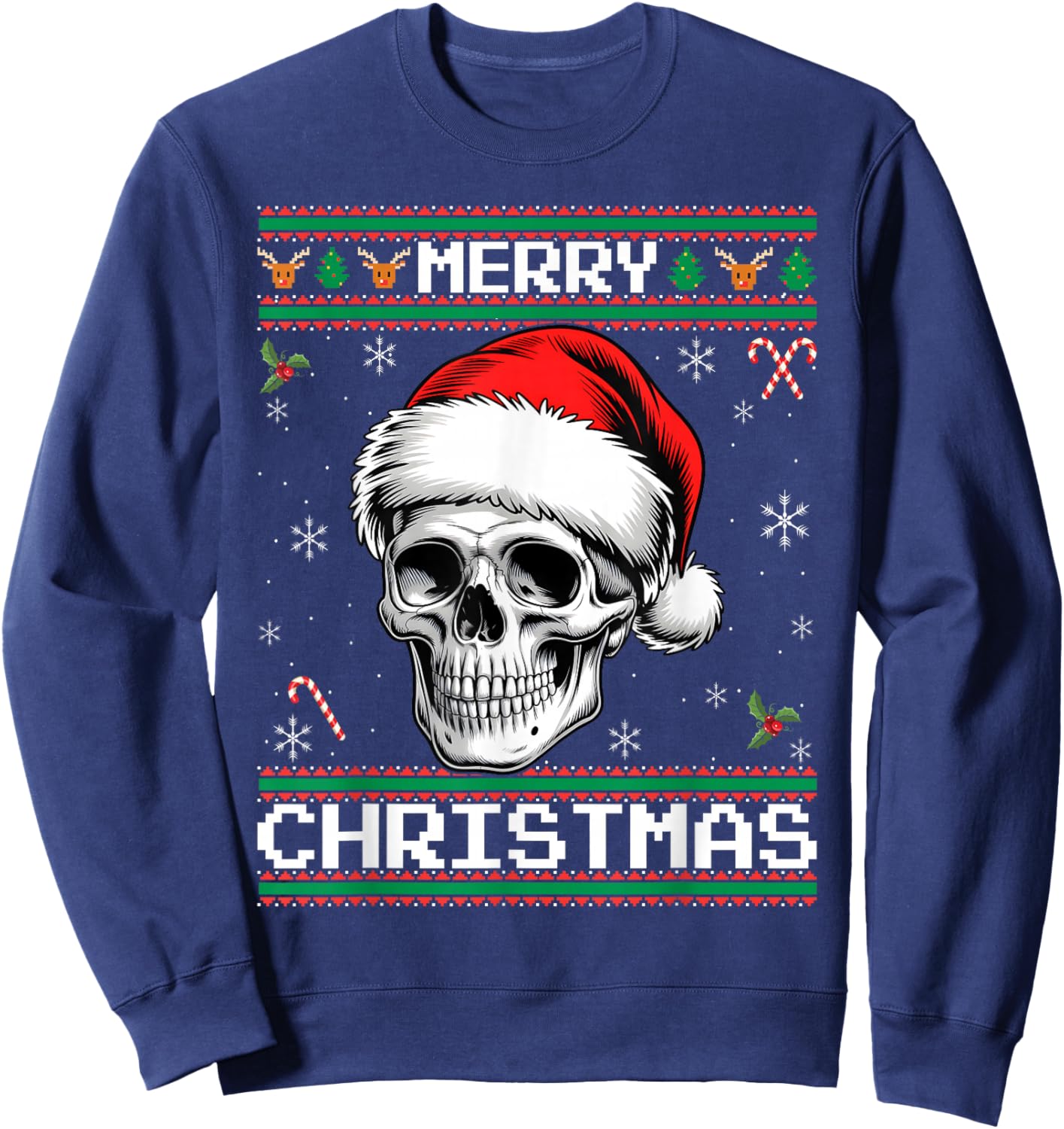 Gothic Christmas, Ugly Sweater Goth Skull Christmas Sweatshirt - Sweatshirt | Navy