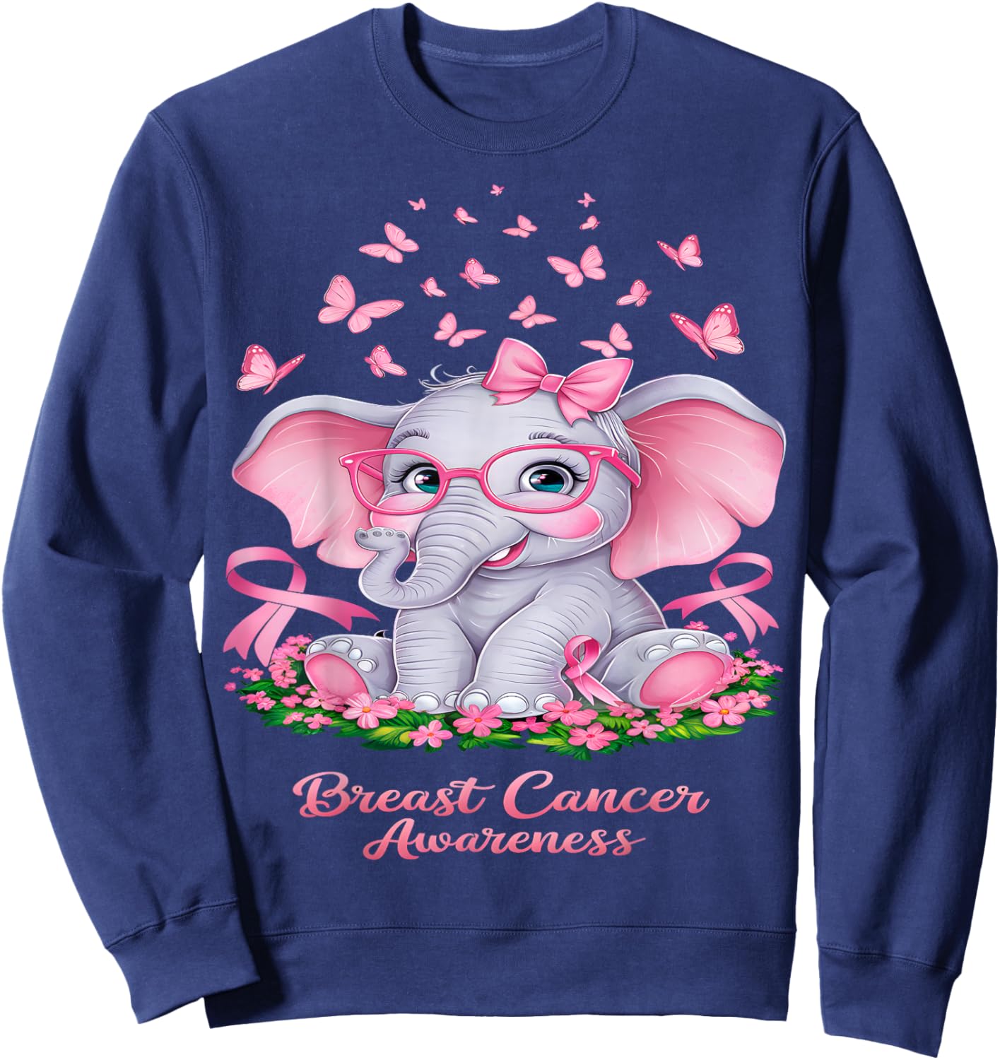 Cancer Awareness Breast Elephant Sweatshirt - Sweatshirt | Navy