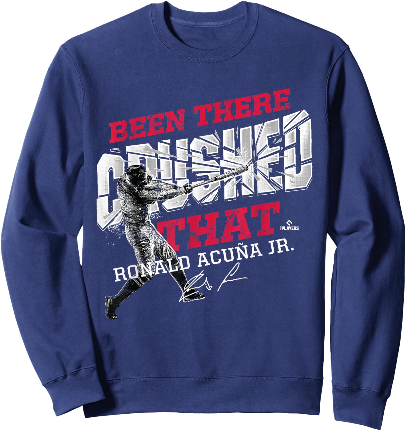 FanPrint Ronald Acuna Jr. -Adults Black Baseball Graphic - Small Sweatshirt - Sweatshirt | Navy