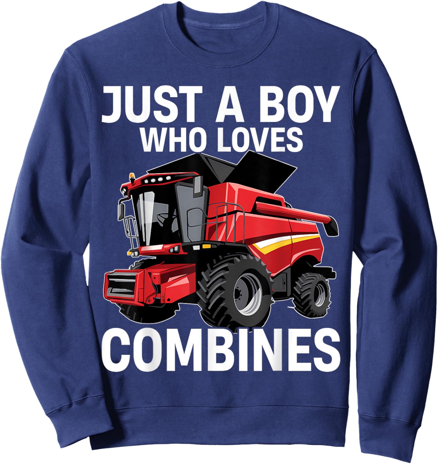 Just a Boy Who Loves Combines, Red Combine Harvester Sweatshirt - Sweatshirt | Navy