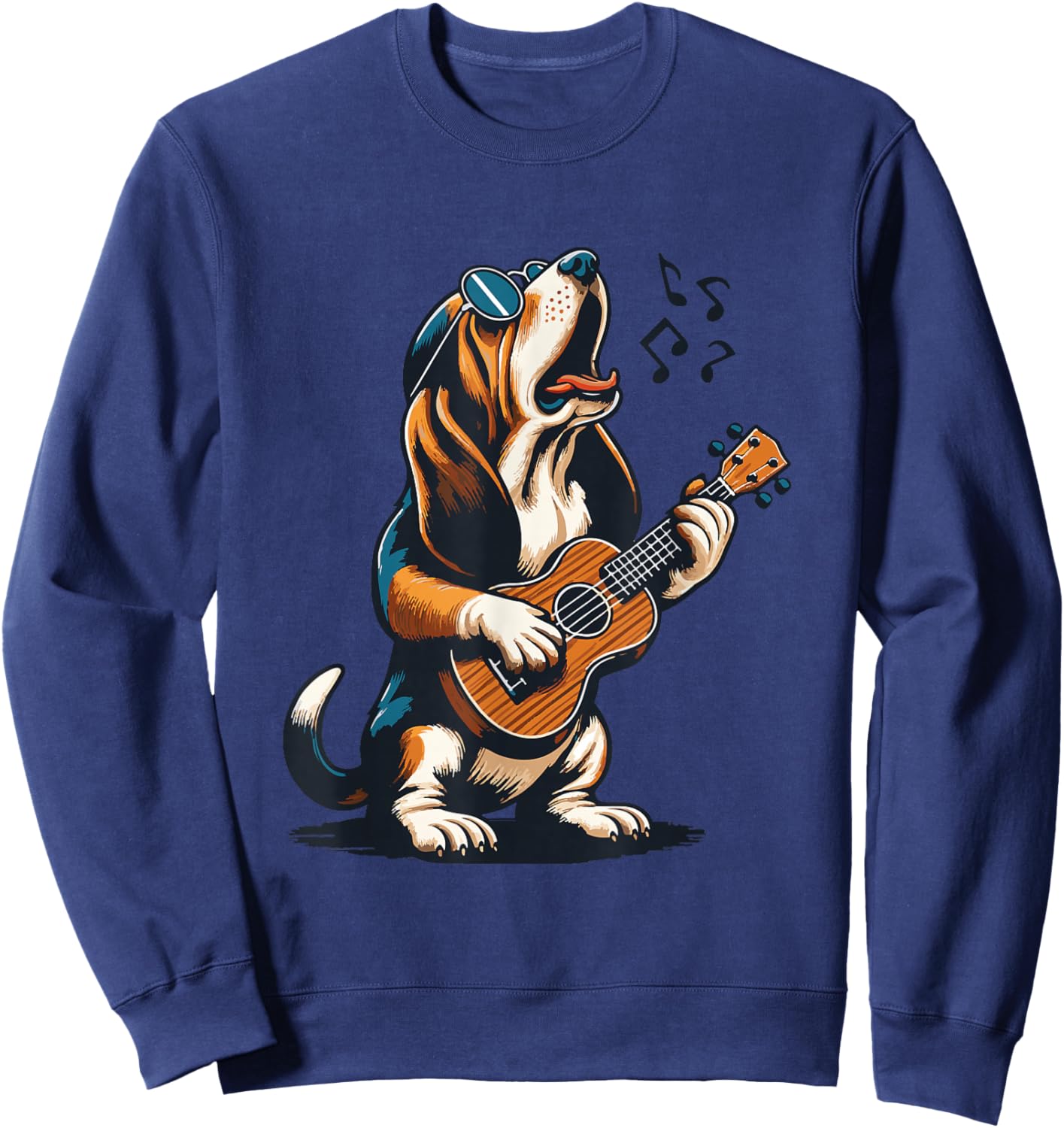 Dog Playing Guitar Singing Basset Hound Funny Sweatshirt - Sweatshirt | Navy