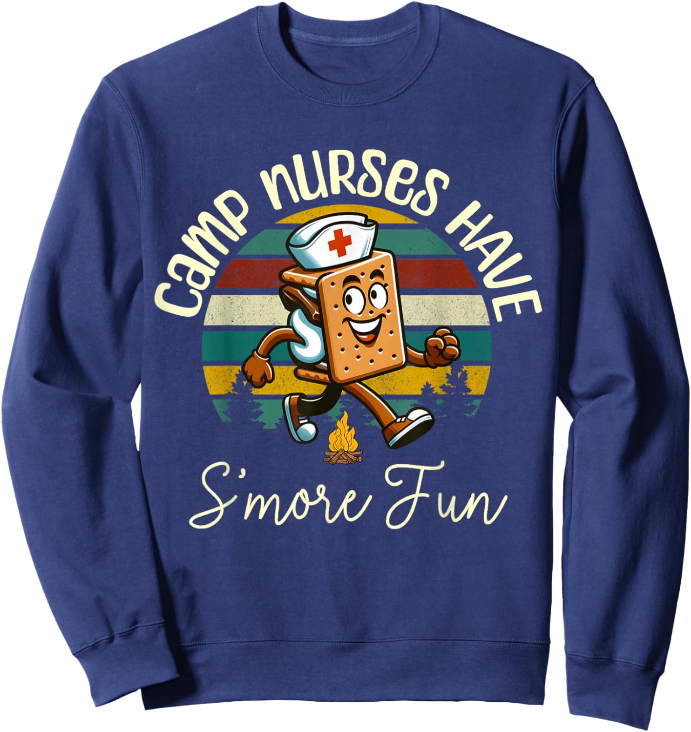 Camp Nurse Retro Camper Nature Camping Trip S'Mores Campfire Sweatshirt - Sweatshirt | Navy