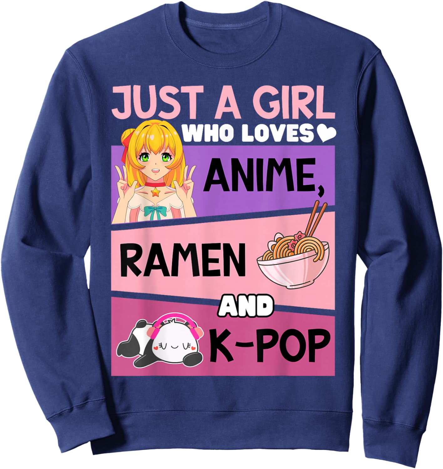K-pop Anime Ramen-Can't Hear You I'm Listening Kpop Kawaii Sweatshirt - Sweatshirt | Navy