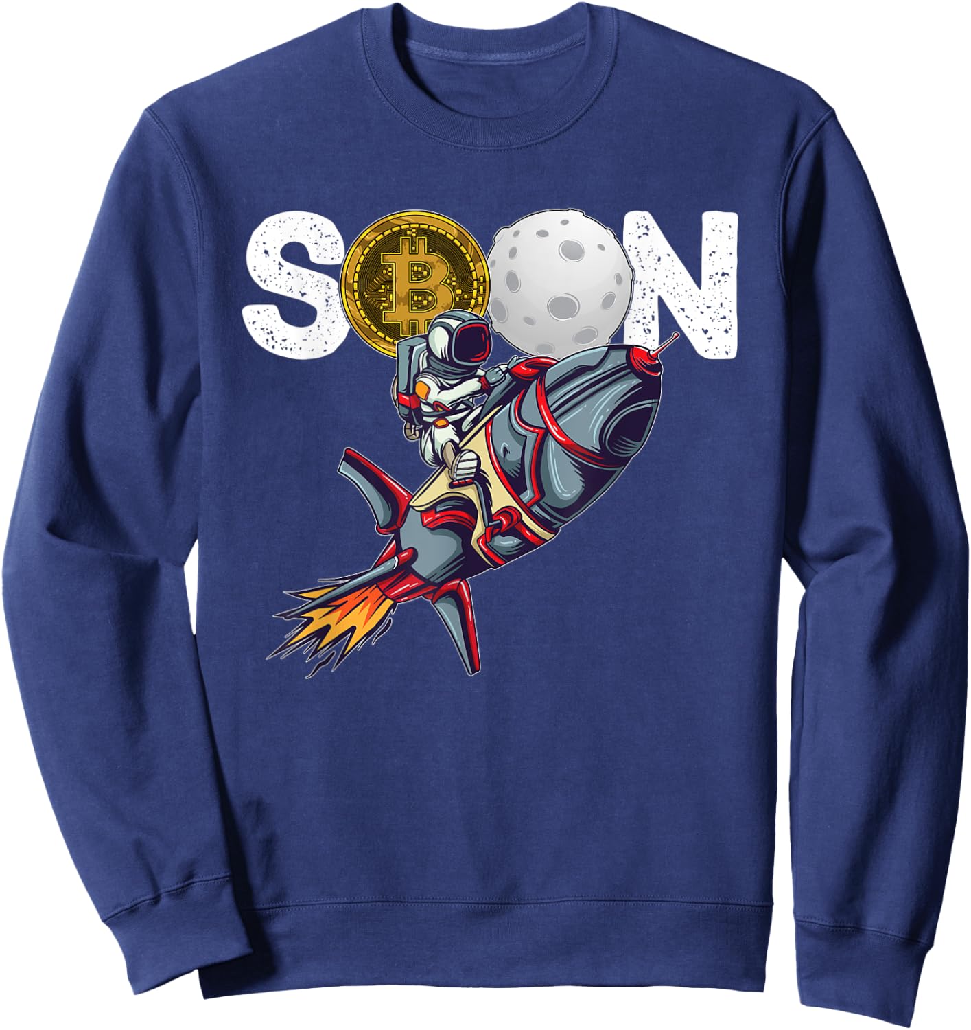 Bitcoin "SOON" To Moon Cryptocurrency HODL Funny Crypto Sweatshirt - Sweatshirt | Navy