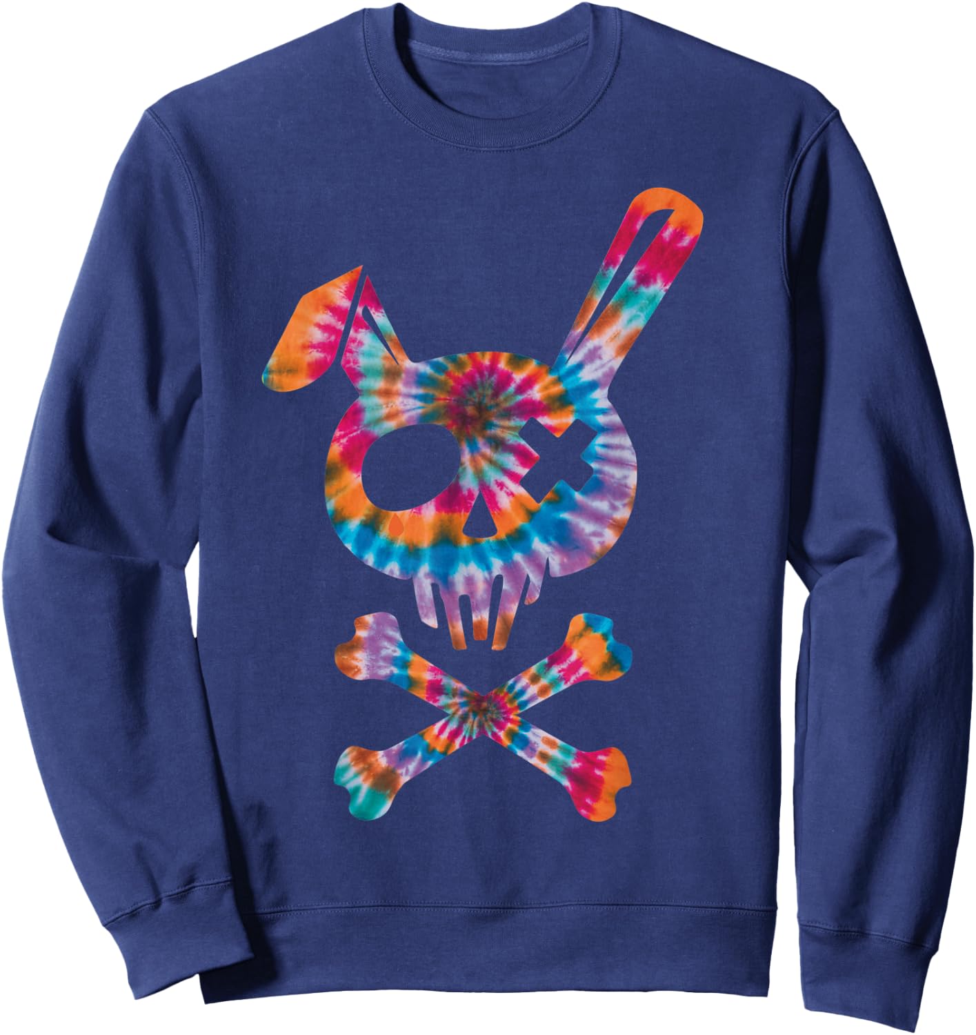 Scary Skull And Crossbones Bad Rabbit Horror Bunny Tie Dye Sweatshirt - Sweatshirt | Navy