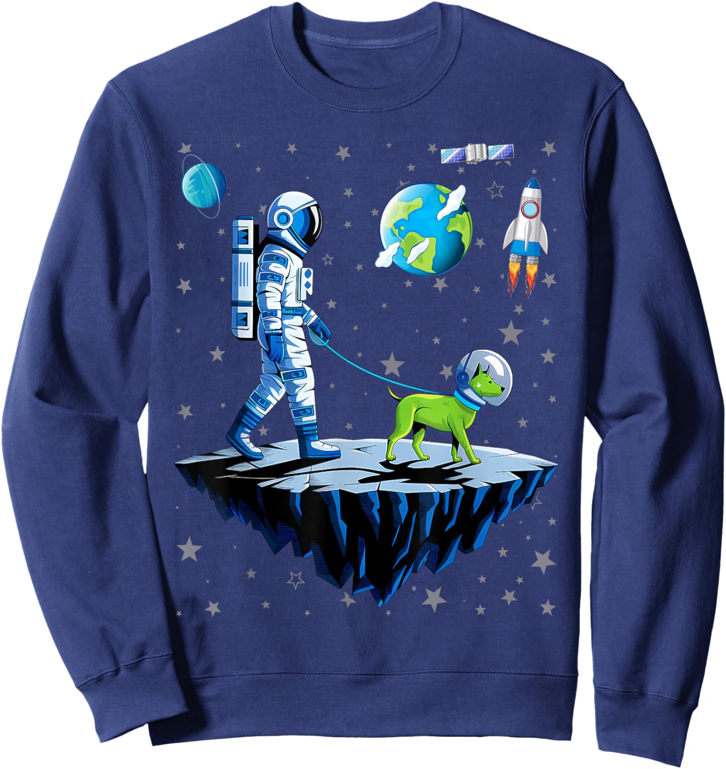 Space Astronaut Walking Alien Dog Planet Sweatshirt - Sweatshirt | Navy