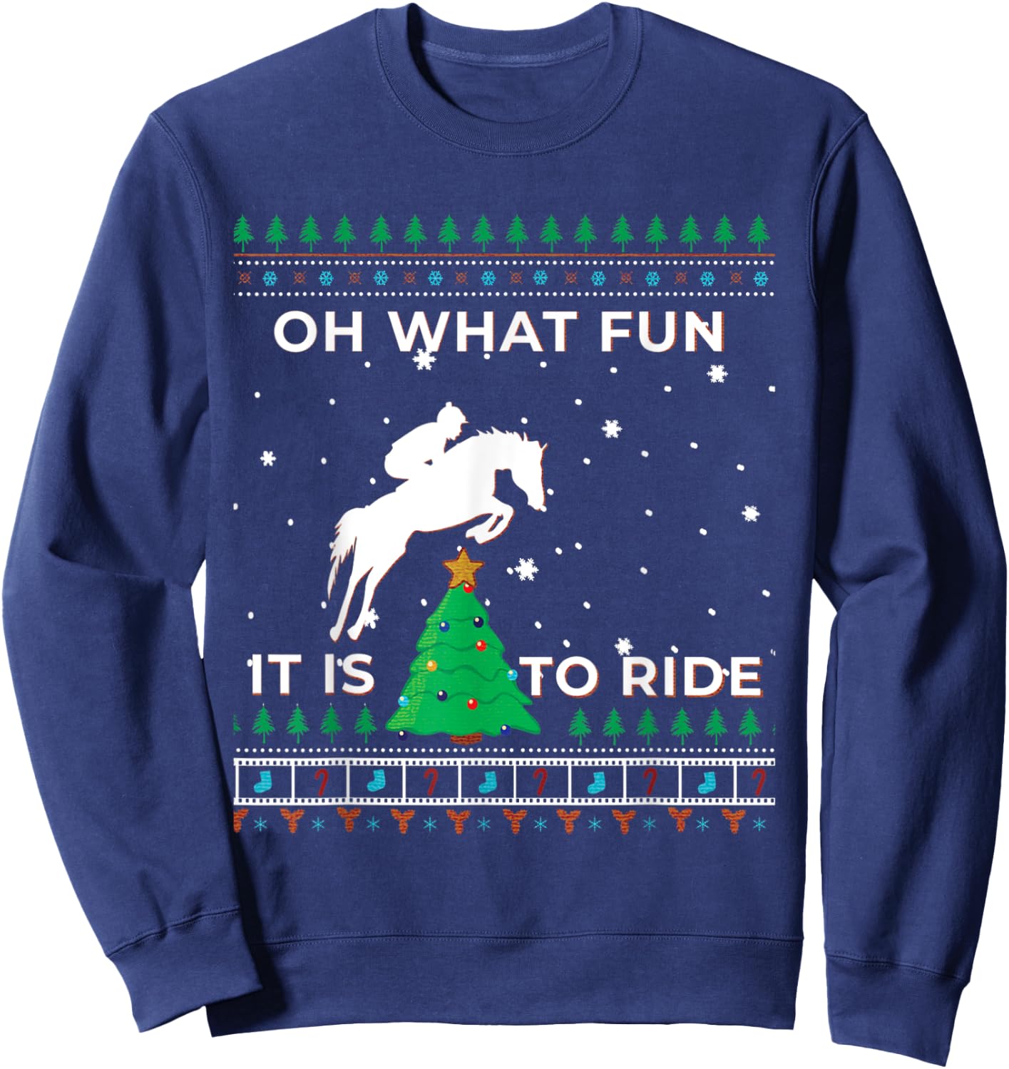 Horse Rider Equestrian Cowboy Ugly Christmas Sweater Jumper Sweatshirt - Sweatshirt | Navy