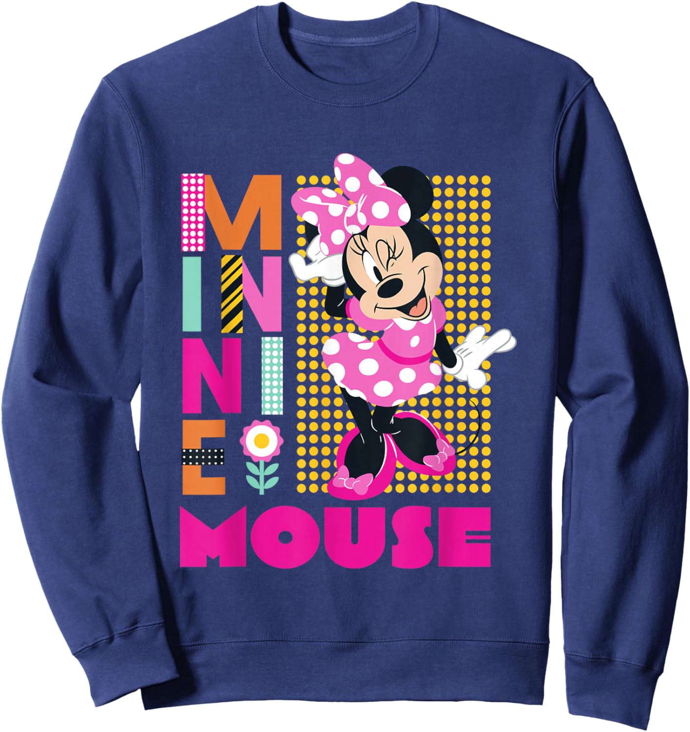 Disney Minnie Mouse Smiling Polka Dot Retro Logo Stack Sweatshirt - Sweatshirt | Navy