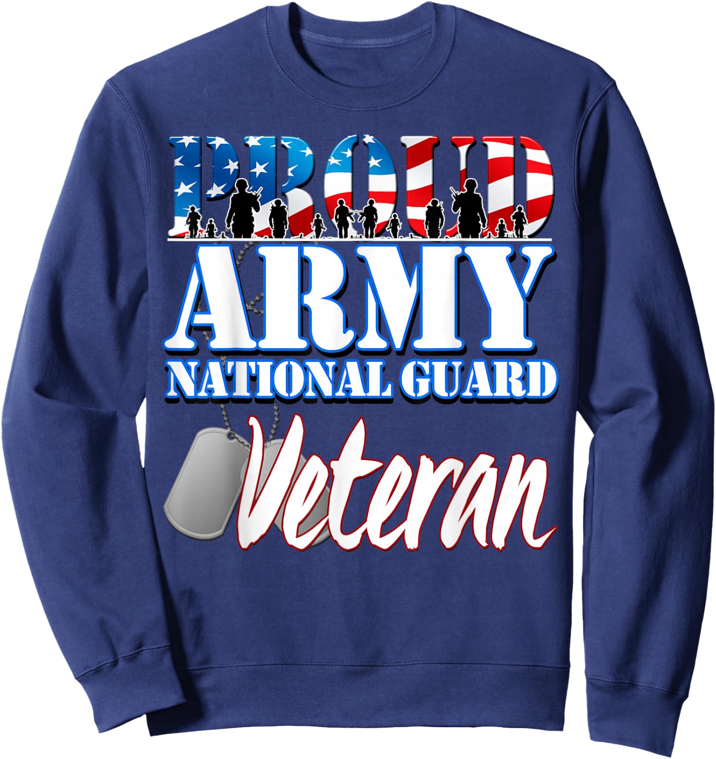 Proud Army National Guard Veteran Dog Tag Flag Women Sweatshirt - Sweatshirt | Navy