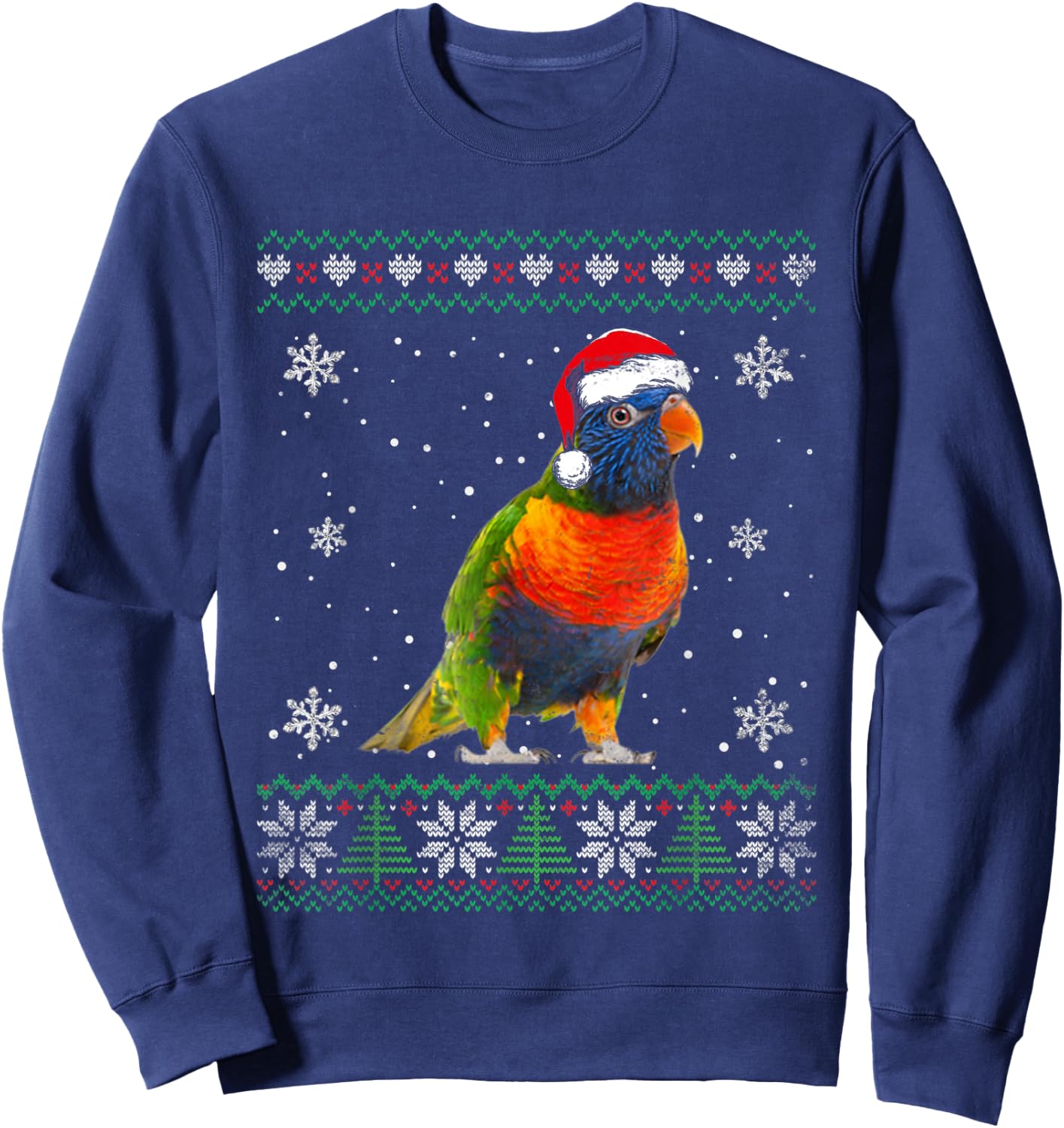 Santa Parrot Ugly Sweater Animals Christmas Pajama Sweatshirt - Sweatshirt | Navy