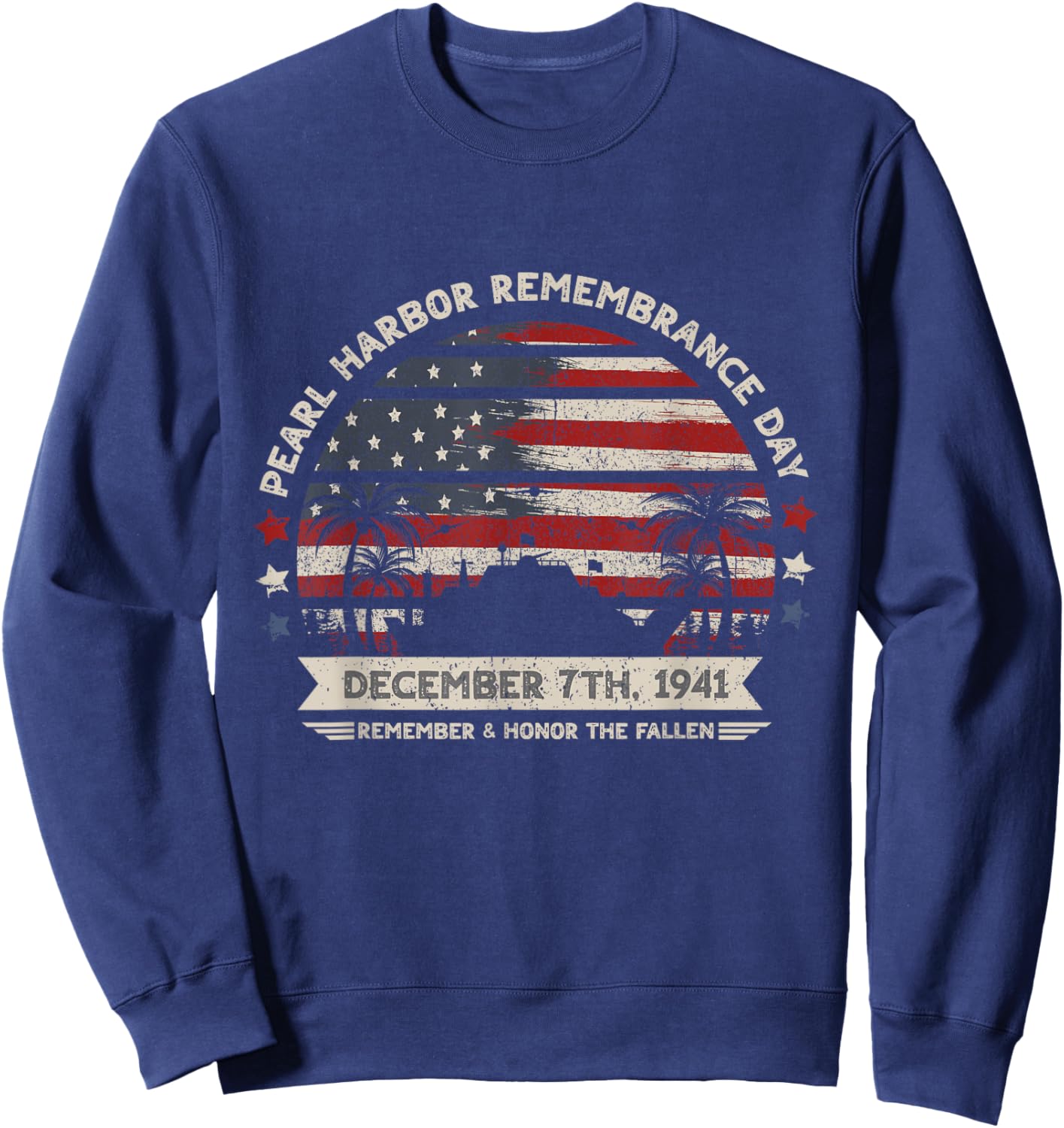 Vintage Hawaii USA Flag , Pearl Harbor Memorial Day Gift Sweatshirt - Sweatshirt | Navy